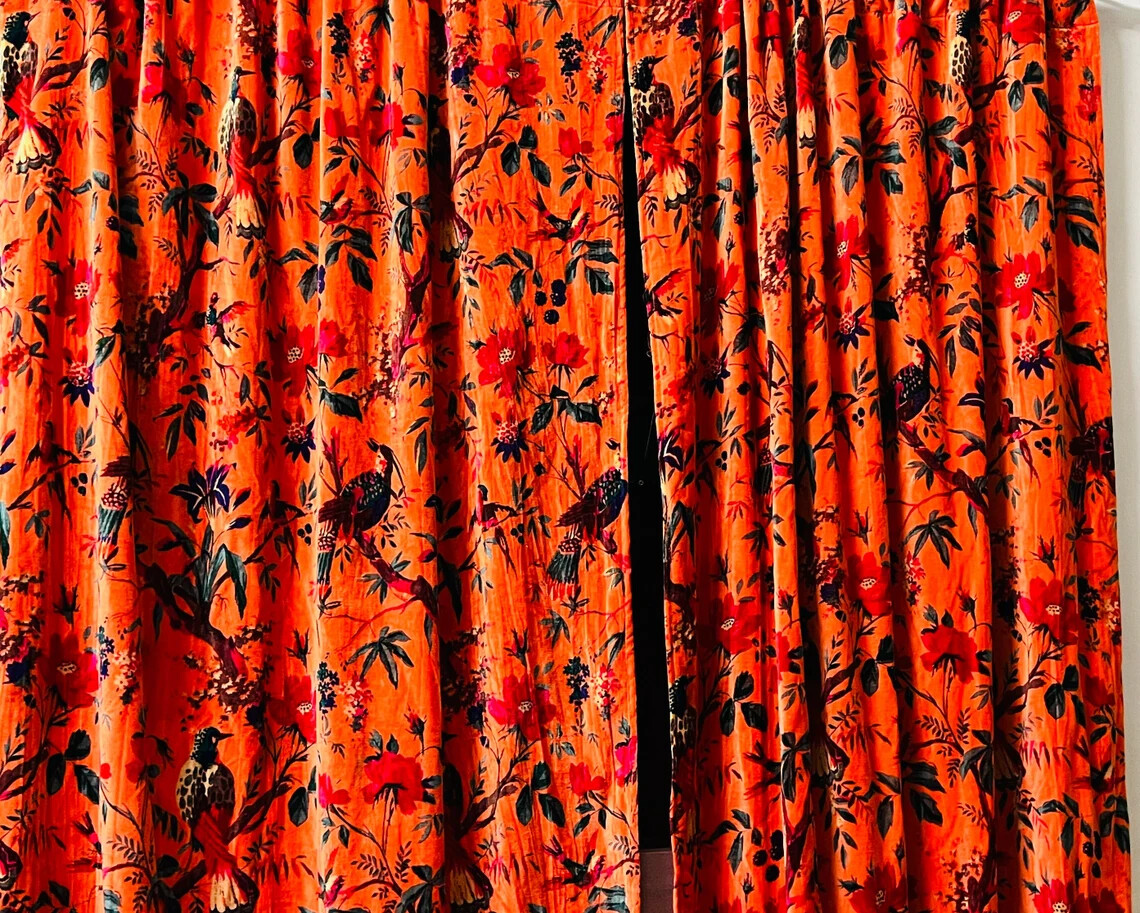 2 PC INDIAN VINTAGE COTTON VELVET CURTAIN DRAPE WINDOW DECOR HEAVY DOOR CURTAIN