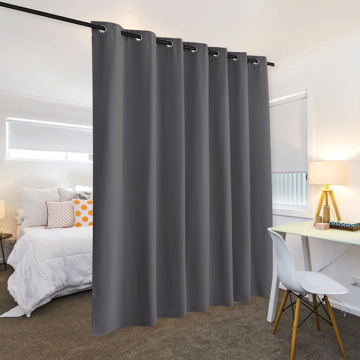 Elegant Blackout Room Divider Curtain 100″ Wide x 84″ Long – Grey Grommet Style