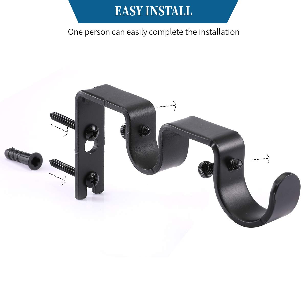 Anndason Heavy Duty Double Curtain Rod Brackets, 1″ & 5/8″ Inch Rod Holders (…