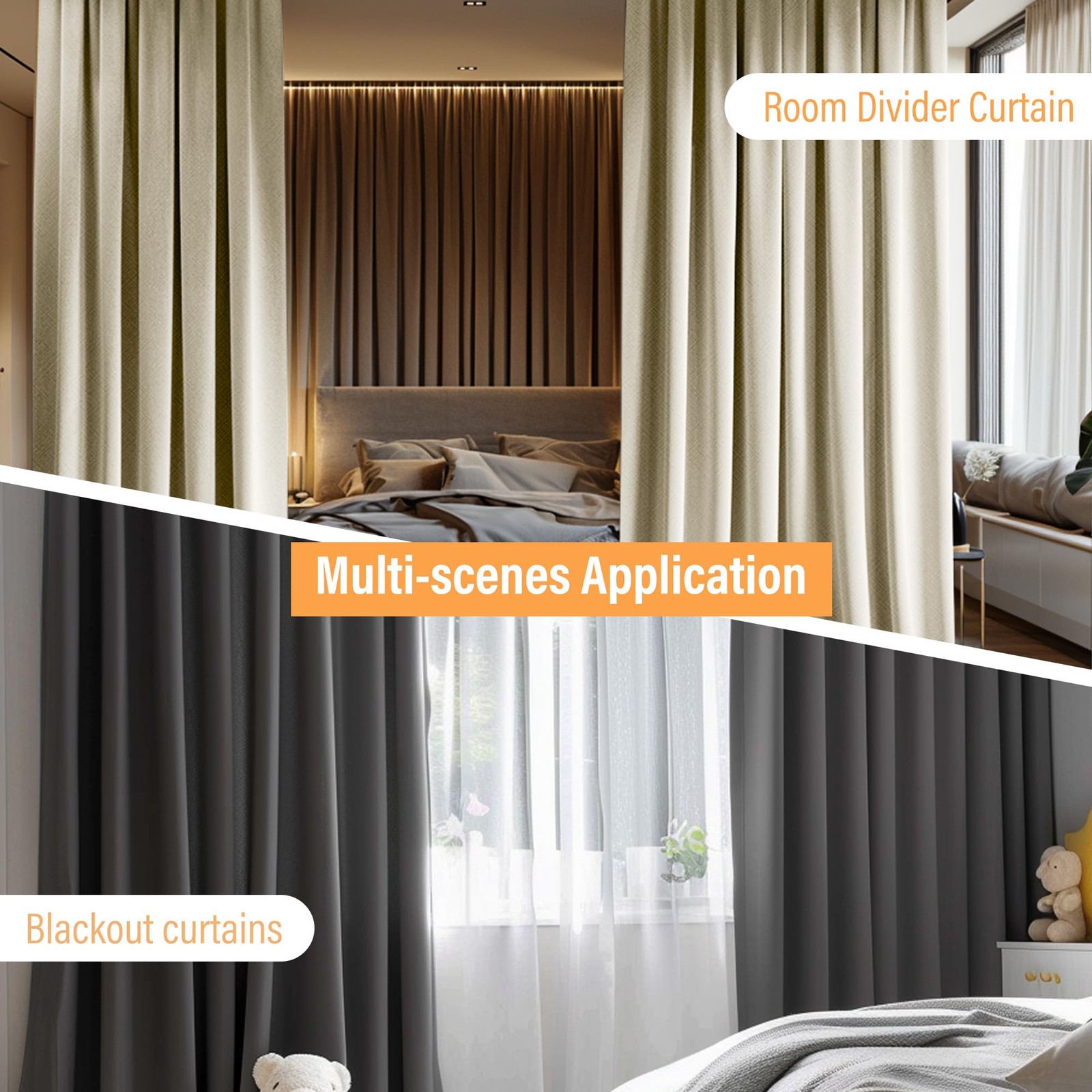 MaKefeile Room Divider Curtains with Flexible Ceiling Curtain Tracks Set,100%…
