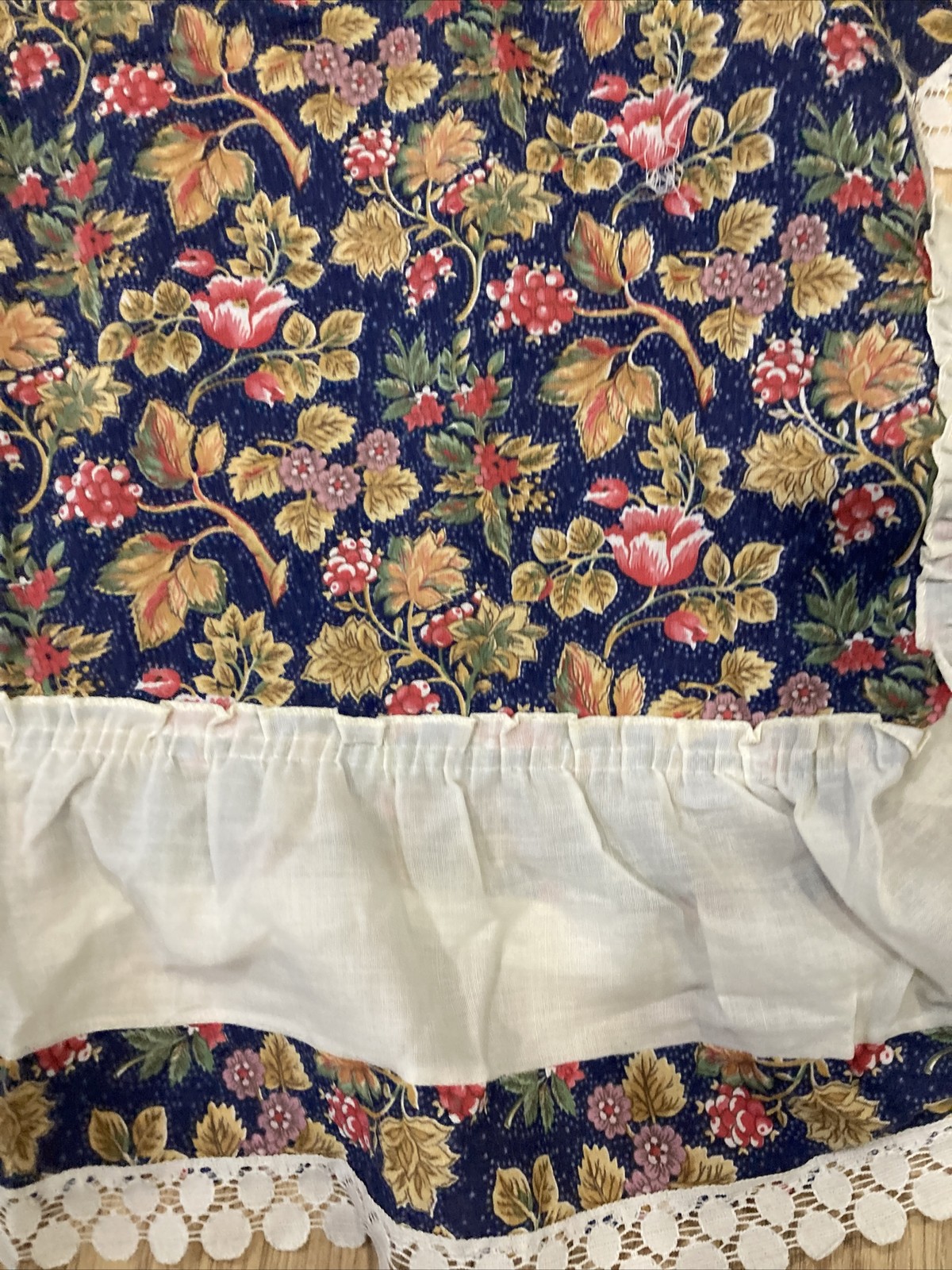 2 Pairs Attached Valances Rifled Laced Cotton Blend Floral Curtains 45”W/78”L