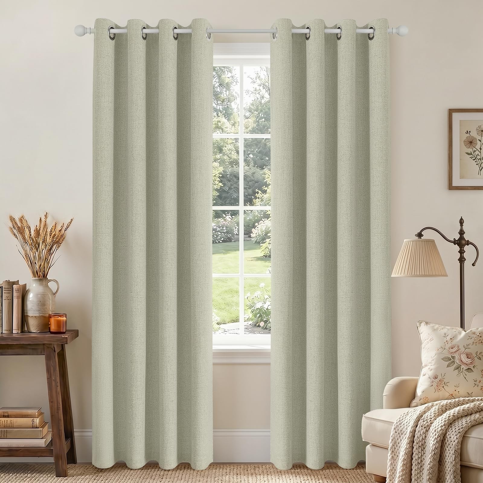Joydeco Blackout Curtains 42″W x 72″L Light Beige Room Darkening 2 Panels