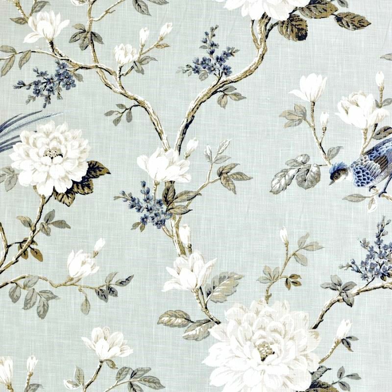 4 Drapes COVINGTON JOYBIRD TOILE in Dove Gray & Blue Screenprinted Lovely