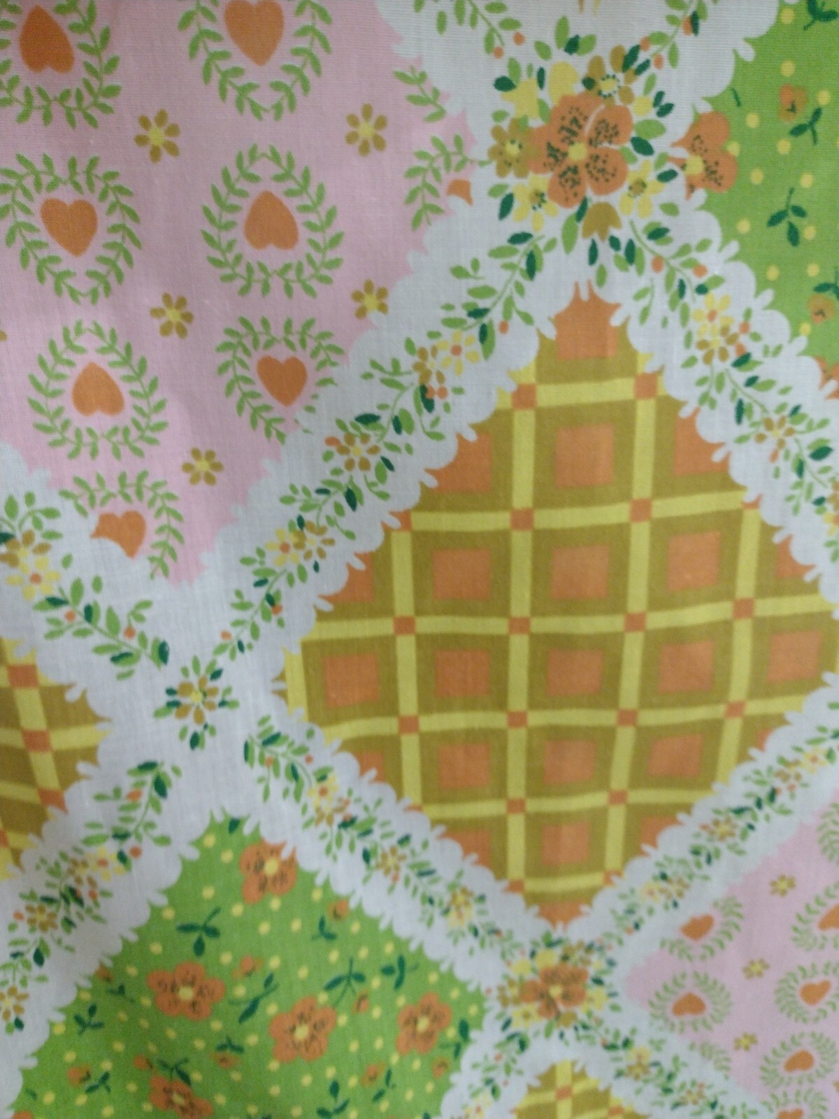Vintage 1980’s Patch Style Fabric One Curtain Panel Ruffled /Rod Pocket Patches