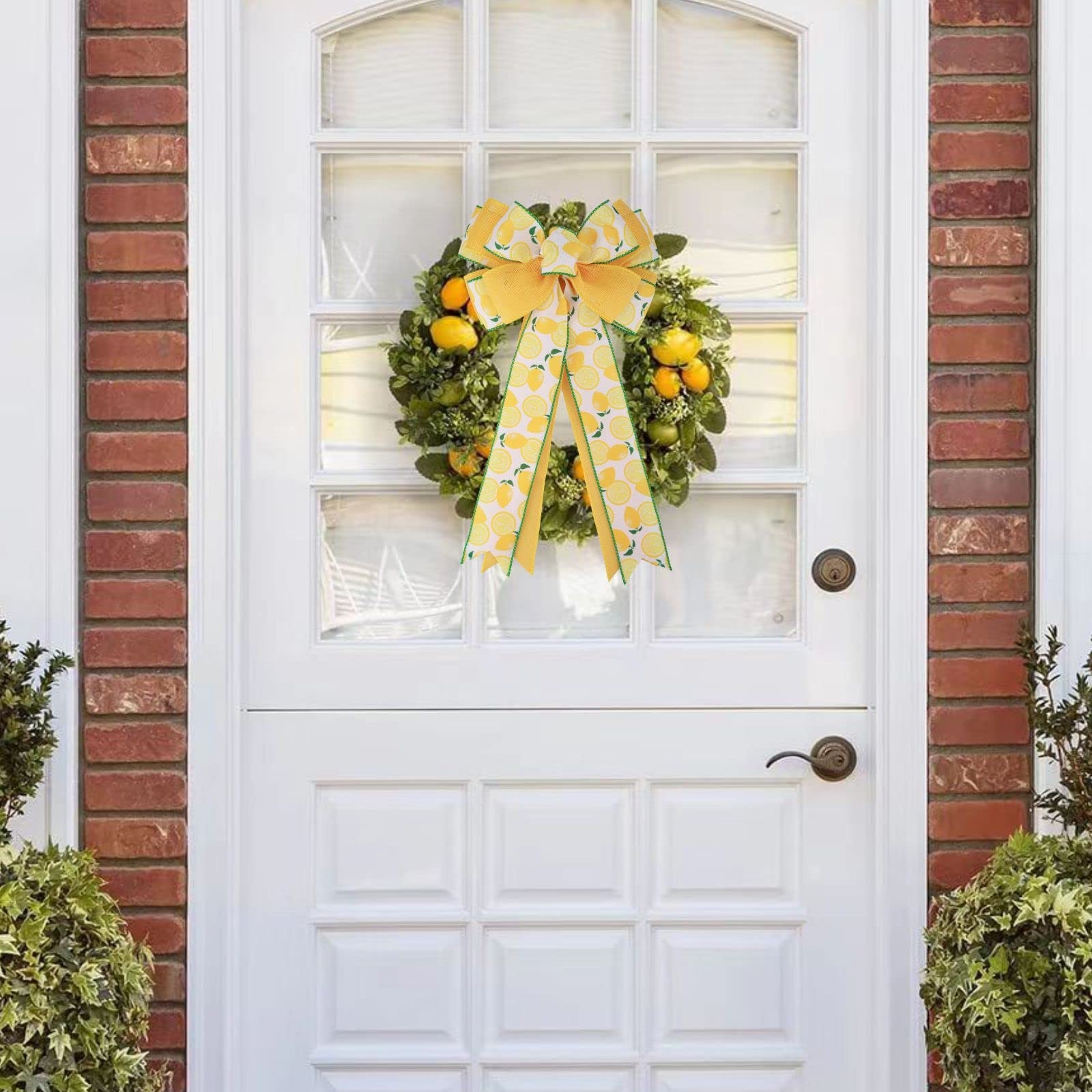 1 PCS Summer Lemon Fruit Wreath Bow Rustic Ribbon Ornaments 20×10 Inch
