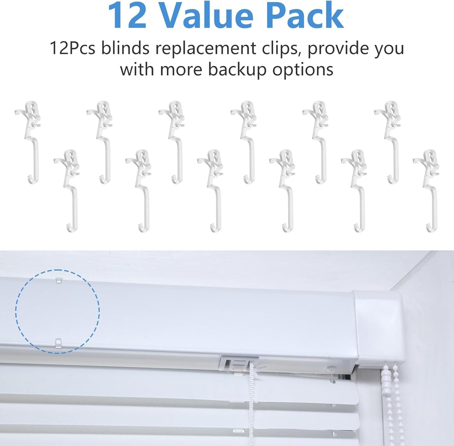 Clips for Hunter Douglas Blinds, 12Pcs Clear 2.5 Inch Long, Transparent
