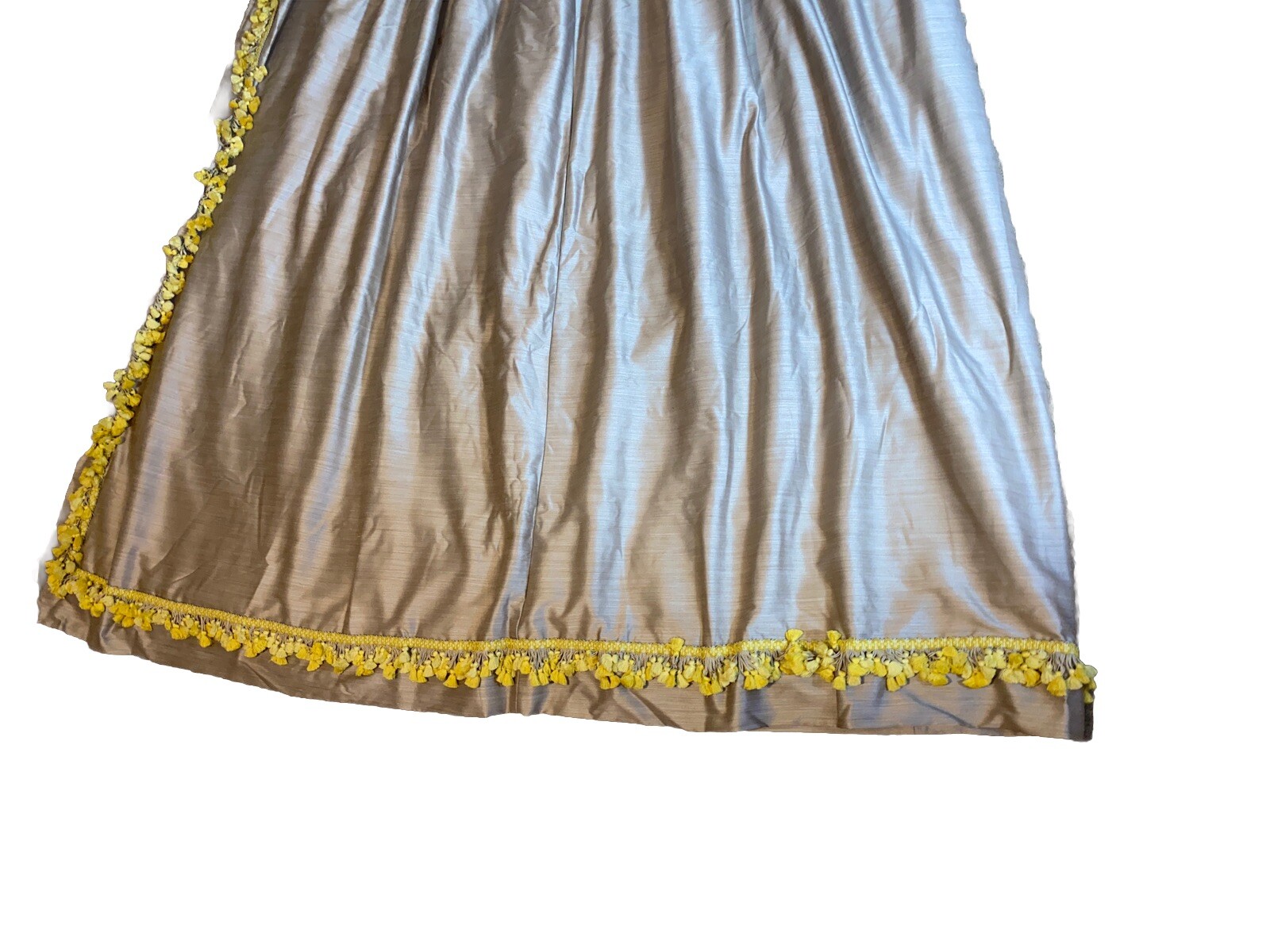 Custom Pinch Pleat Curtain Drape Beige Champagne Pom Fringe Trim WIDE 90 Long