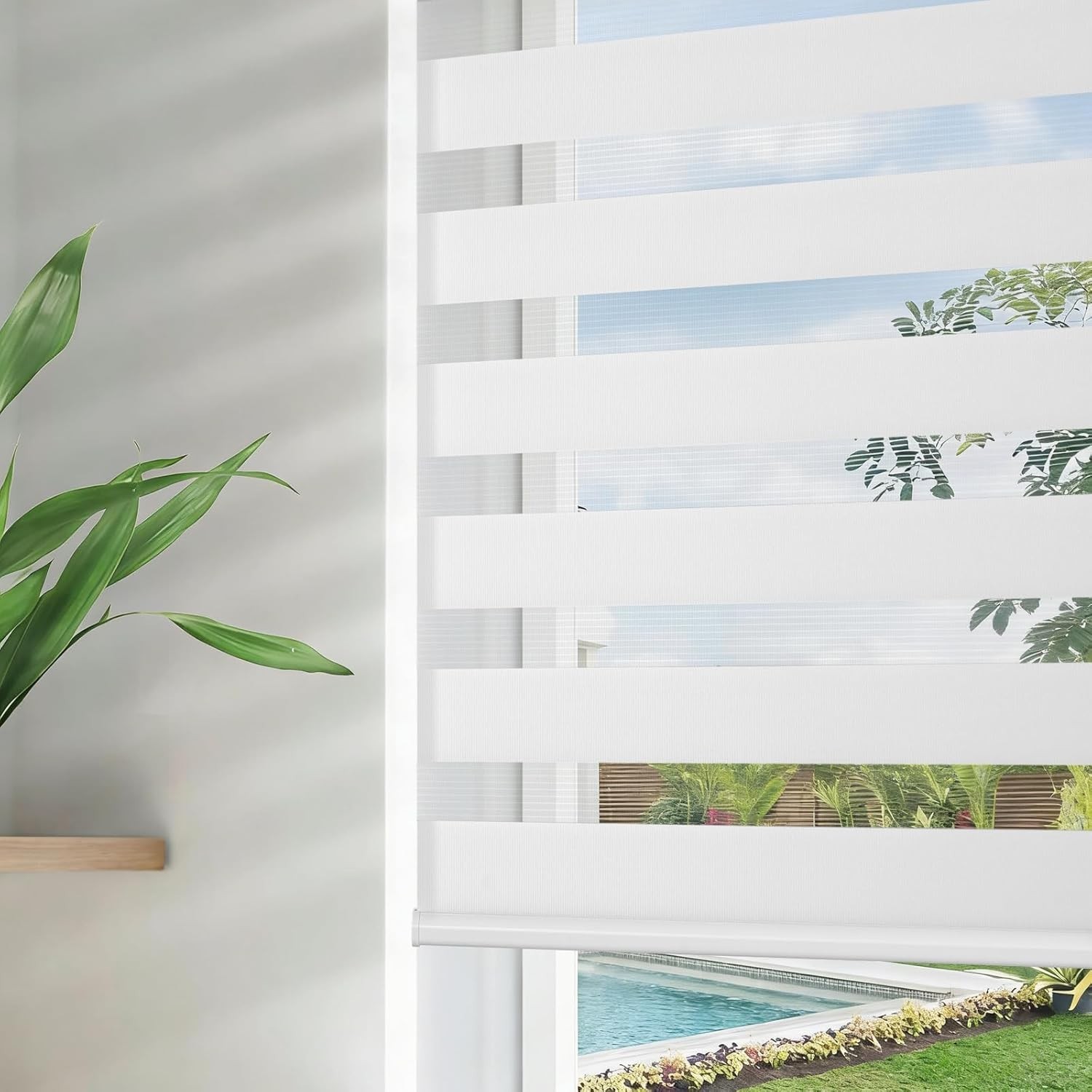 Cordless Zebra Blinds for Windows, Dual Layer Free-Stop Zebra Shades Privacy …