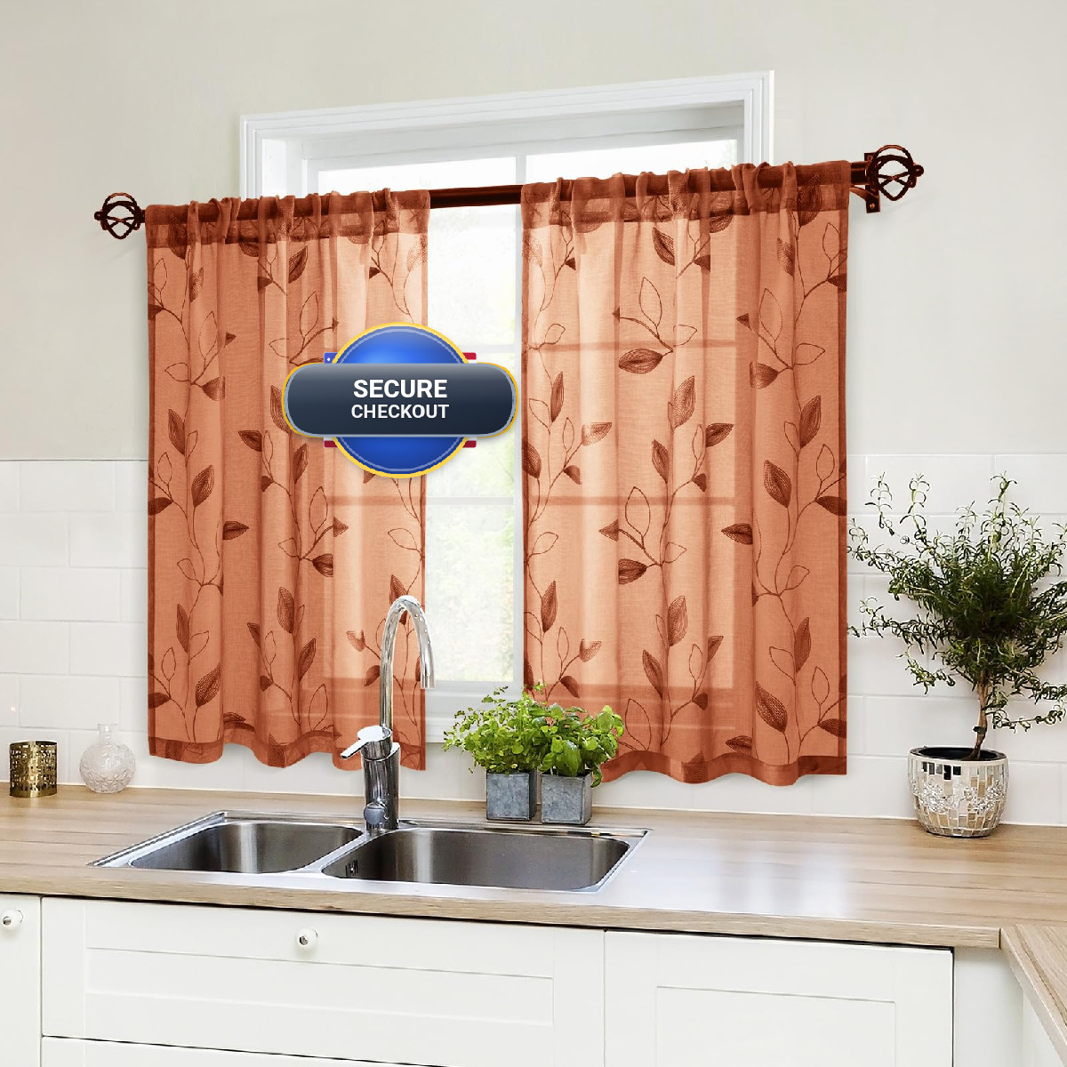 Homeideas Fall Burnt Orange Sheer Kitchen Curtains 30 X 36 Inch Length 2 Panels