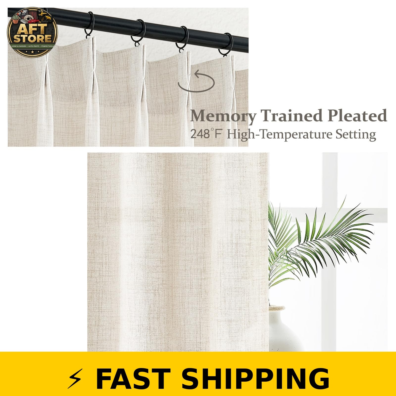 PleatedDrapes Pinch Pleated Linen Curtains 96″ Long Cream 2 Panels