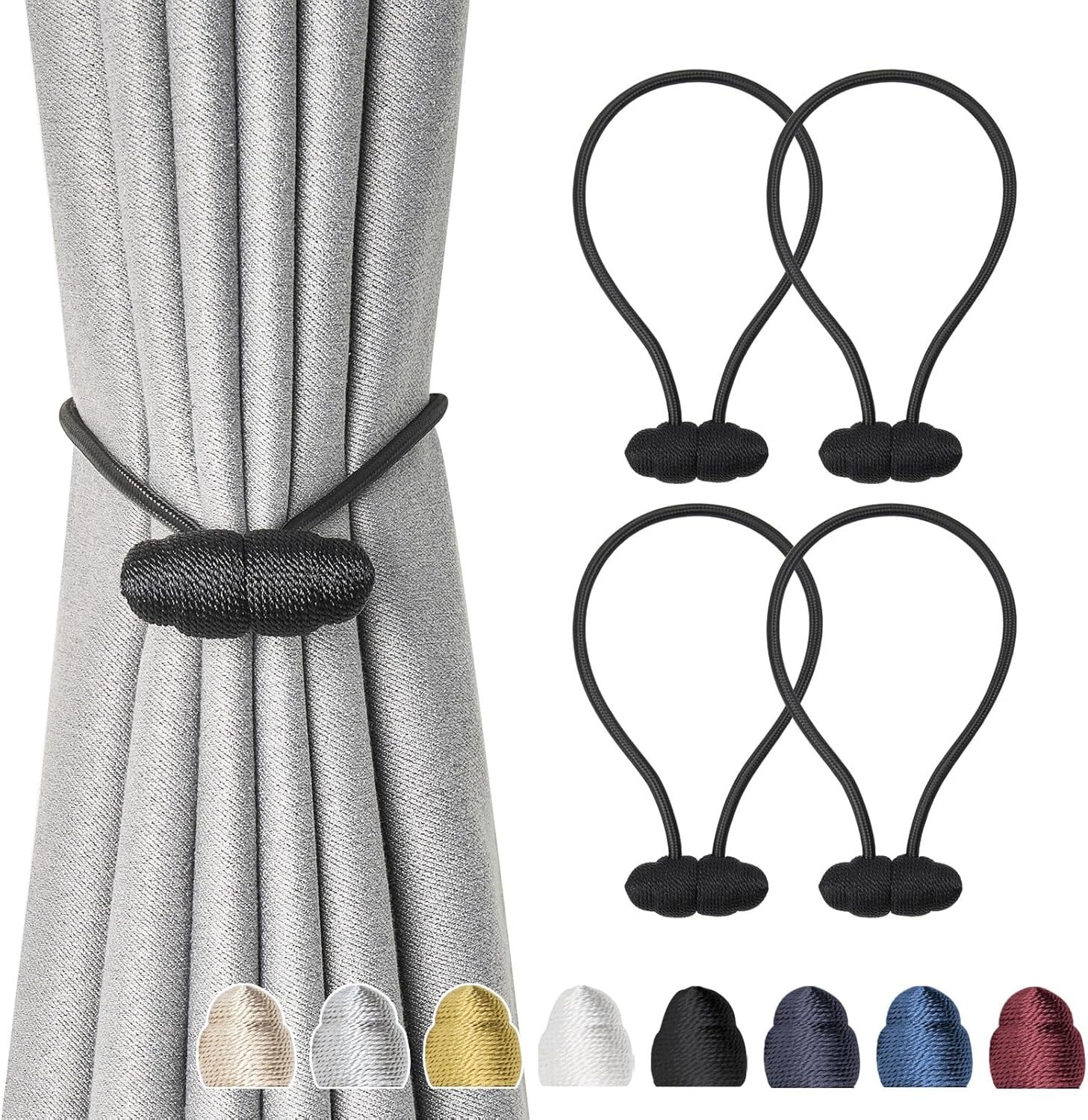 4Pcs✅ Black Magnetic Curtain Tiebacks Curtain Tie Backs for Curtains, Decorative