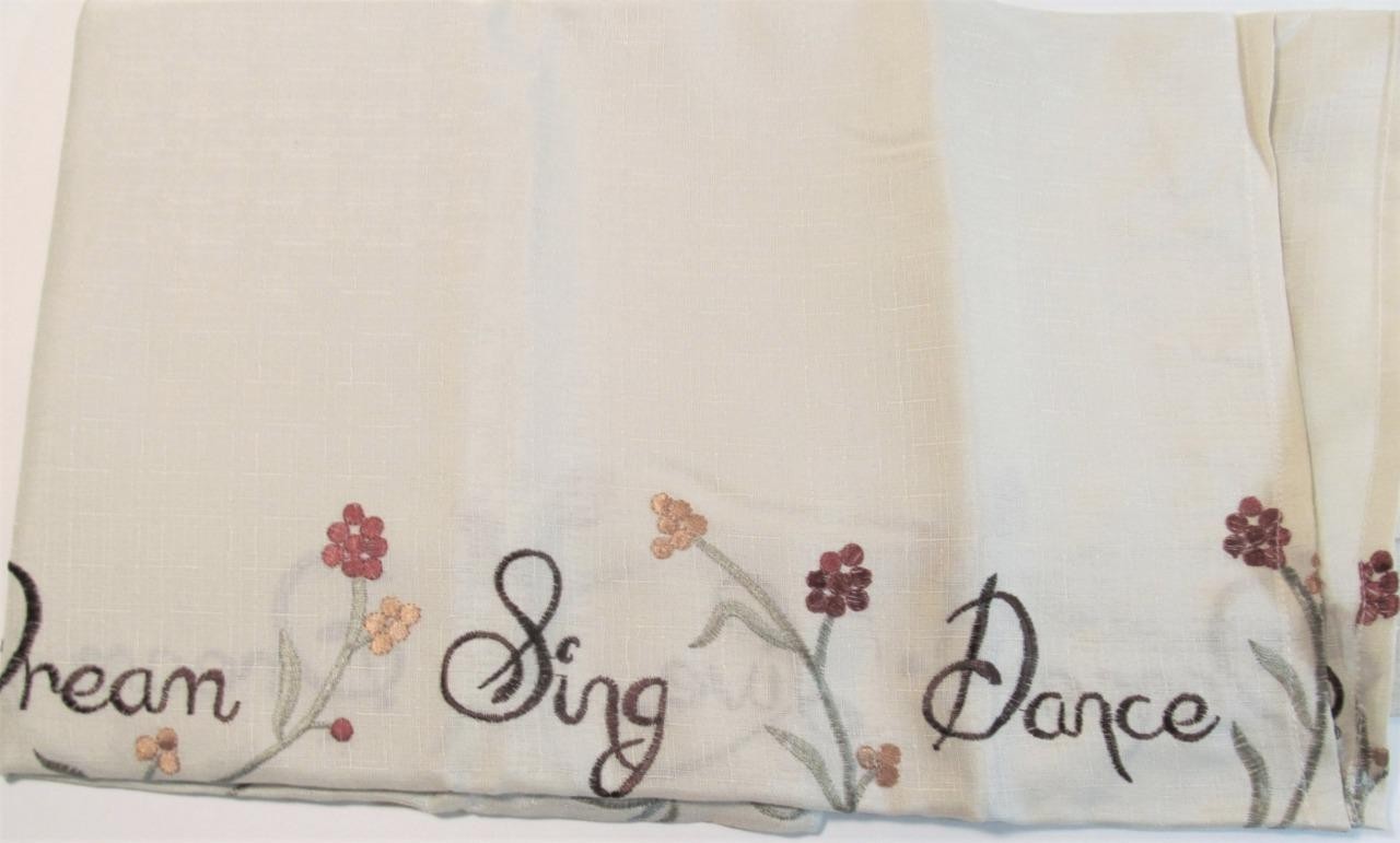 LIVE DREAM SING DANCE Sheer Curtain VALANCE ONLY 58 in x 13 in Off White New