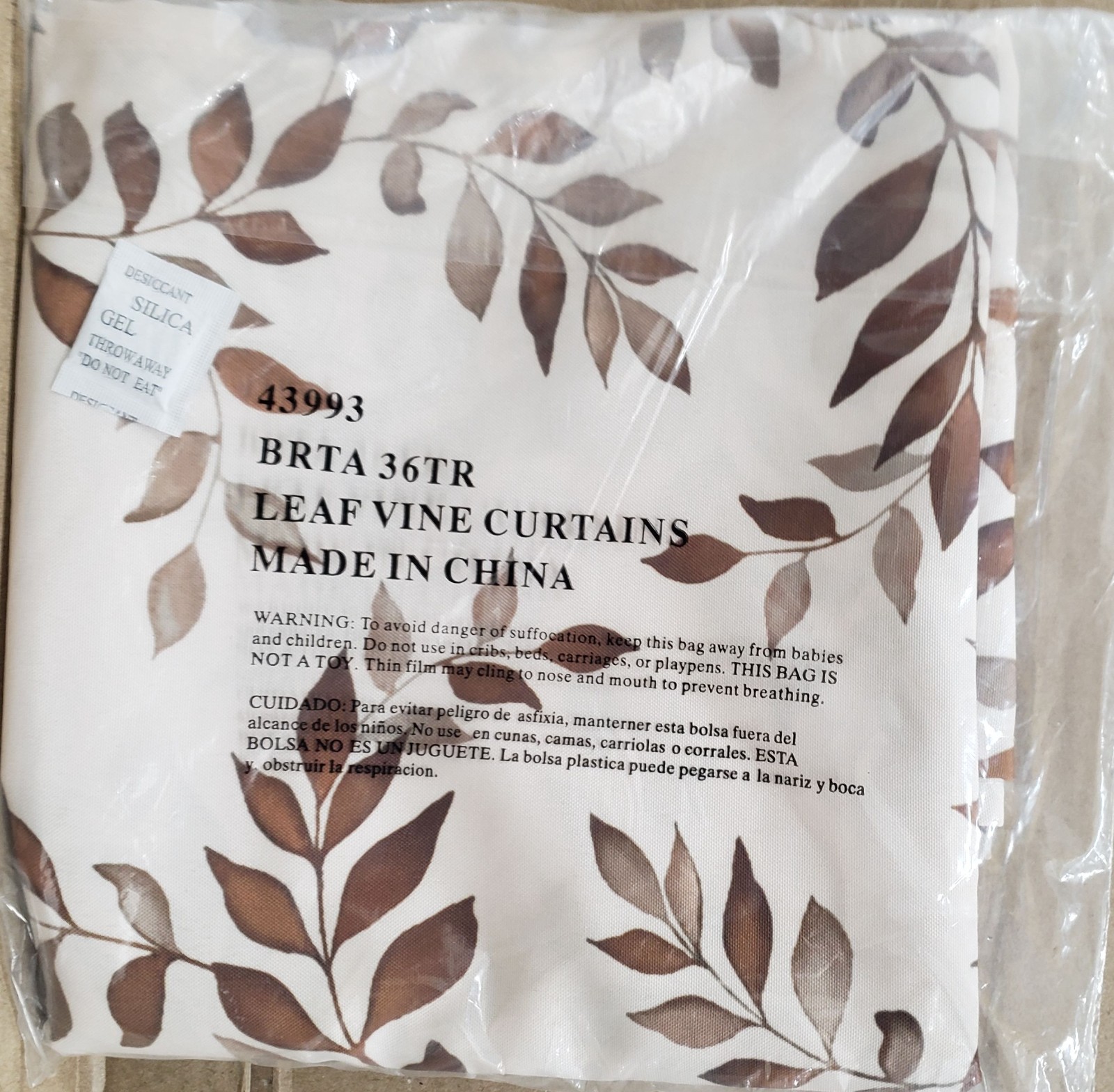 Set of 2 Printed Kitchen Tiers (29″ x 36″) (no Swag Valance) BROWN LEAVES, CE