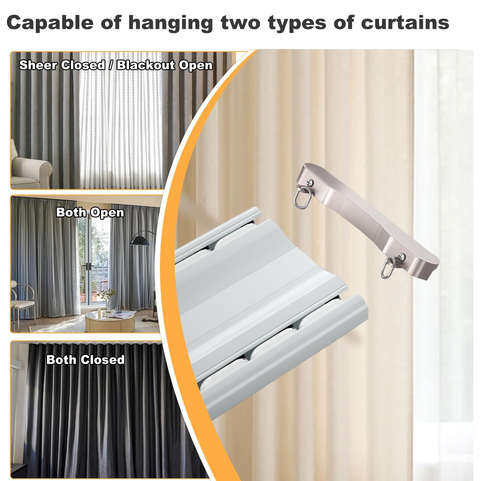 Double Curtain Track Ceiling Mount, Silent Aluminum Track Curtain Rail,