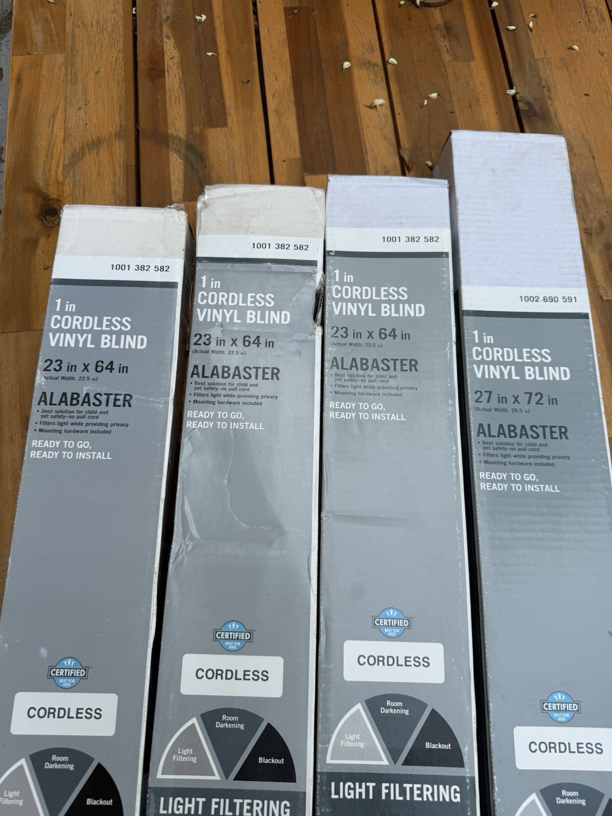 4X Alabaster Cordless 1 in. Vinyl Mini Blind , 3X 23”x64” & 1X 27”x72”