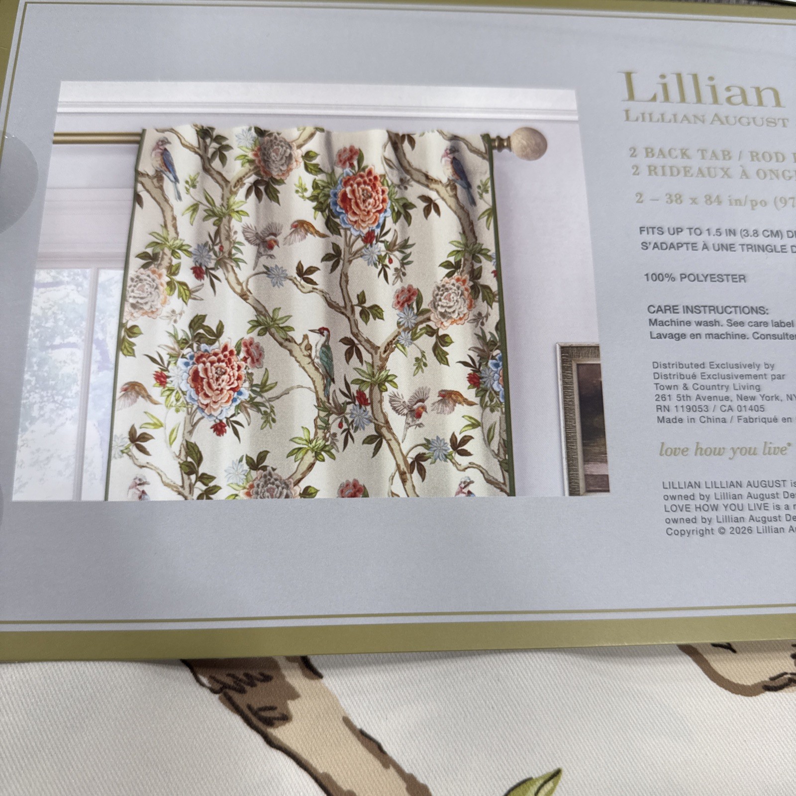 Lillian August Bird Floral Multi Two Back Tab Rod Pocket Curtains 84 in. New