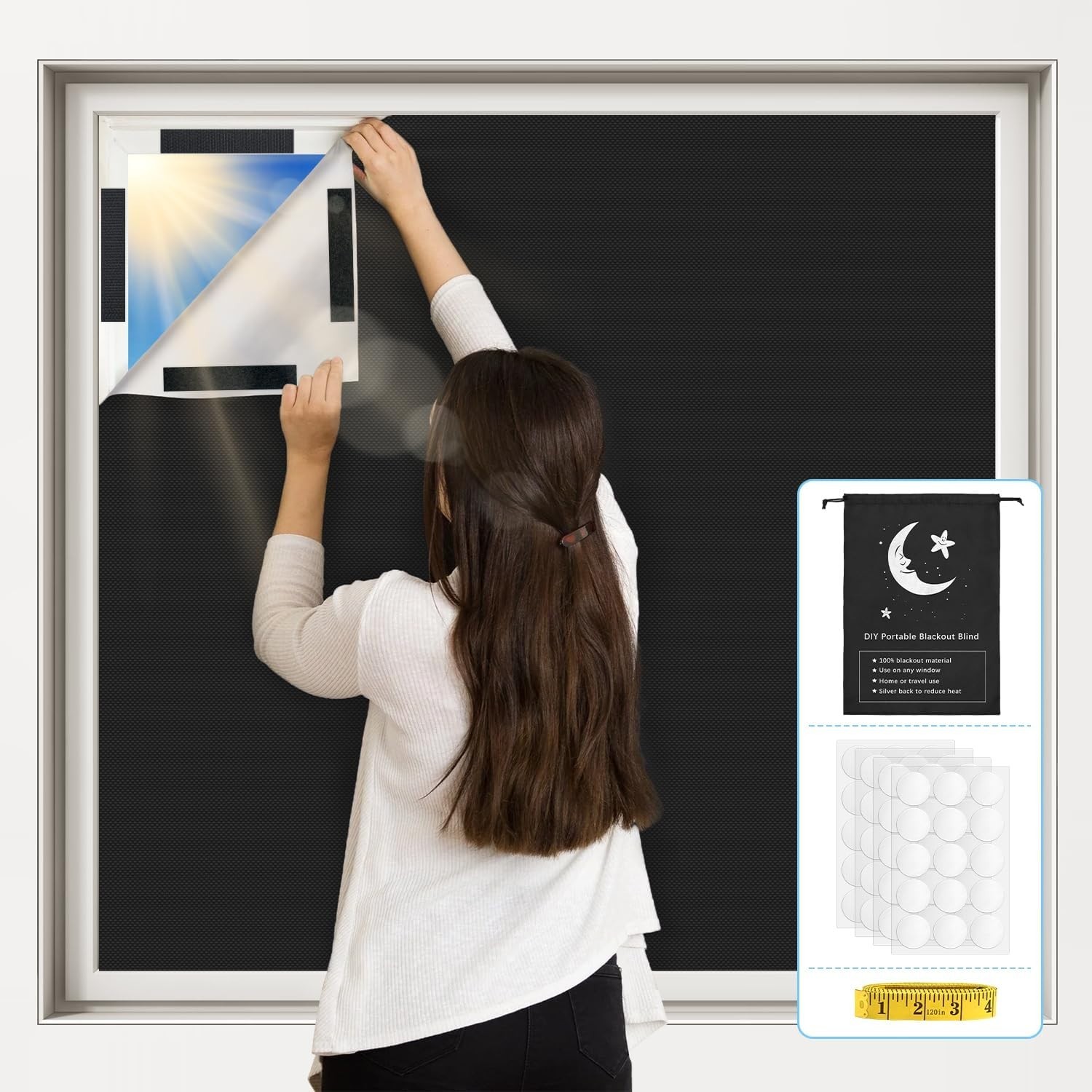 100% Blackout Window Cover 118″ x 57″ No Drill Portable Blackout Curtains Shad