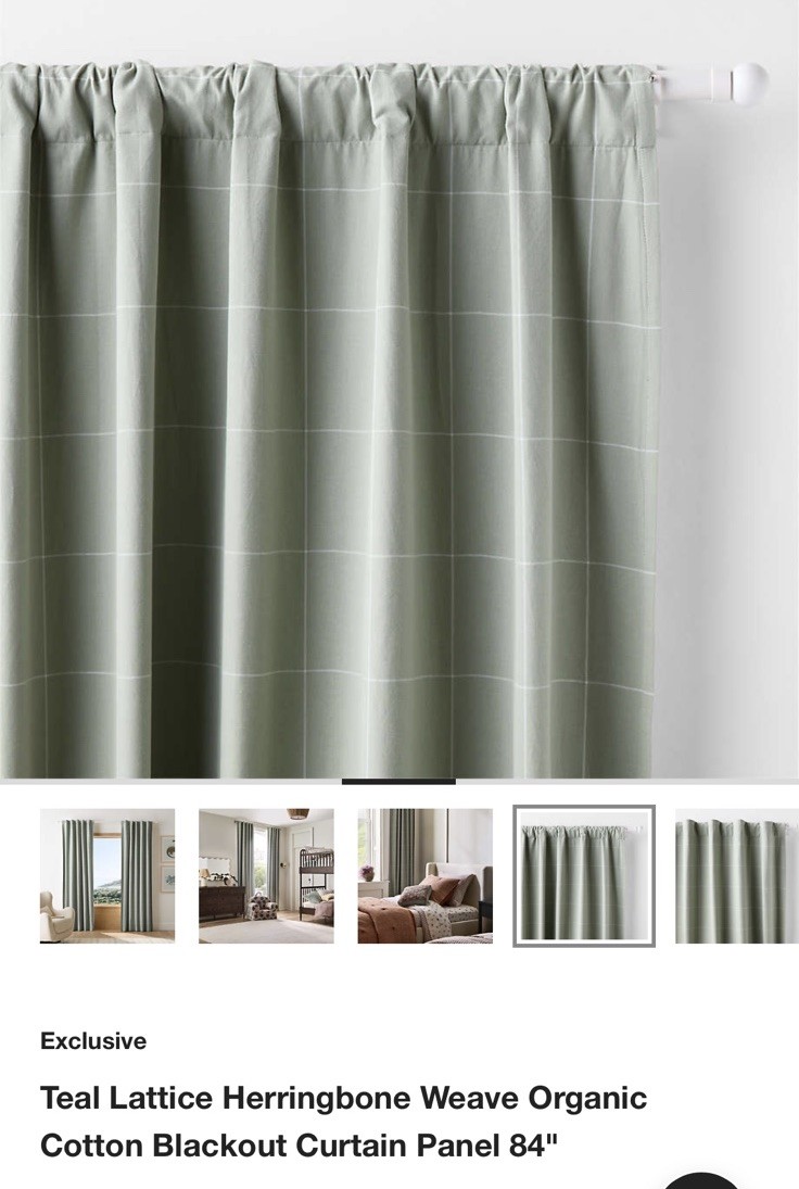 Teal Lattice Herringbone Weave Organic Cotton Blackout Curtain Panel 84″