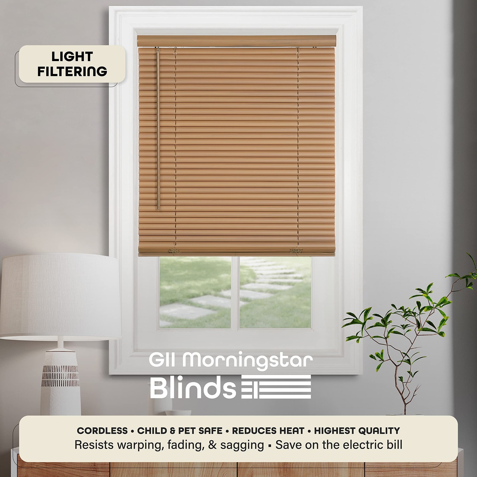 Cordless Light Filtering Mini Blind – 27 Inch Width, 64 Inch Length, 1″ Slat …