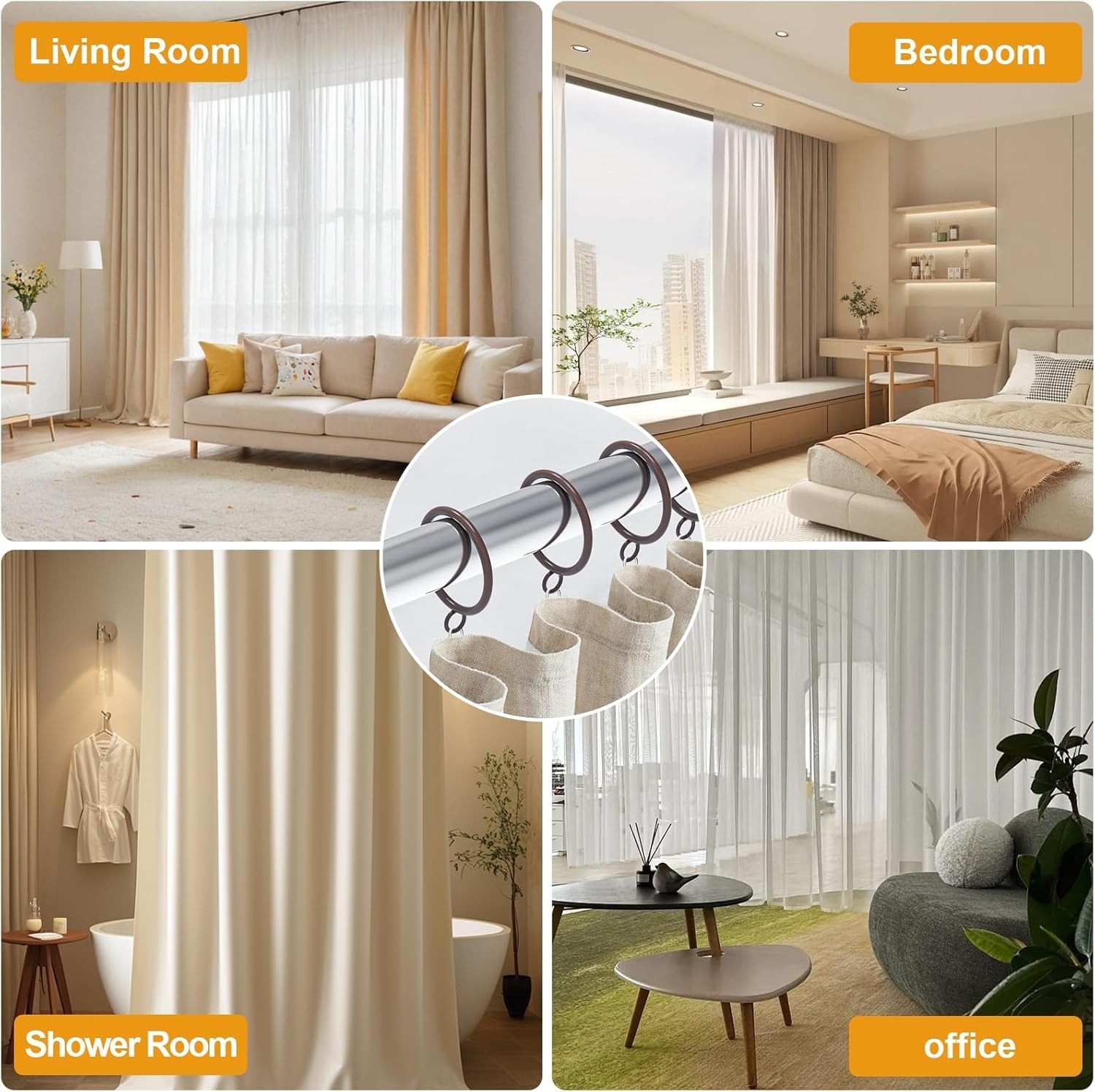 42 PCS Curtain Rings, 1.5 Inch Cocoa Tone Metal Curtain Drape Sliding Eyelet …