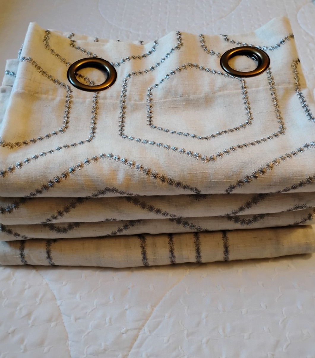 Two Pair Four Panels Drapes Cream With Light Blue Embroidery Design 54×84