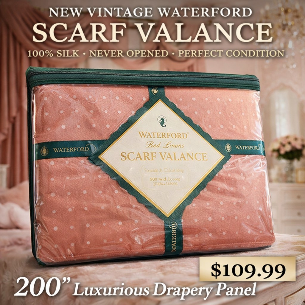 Waterford Scarf Valance 200” Silk dusty rose/Coral/Pink Dot Drapery Panel NWT
