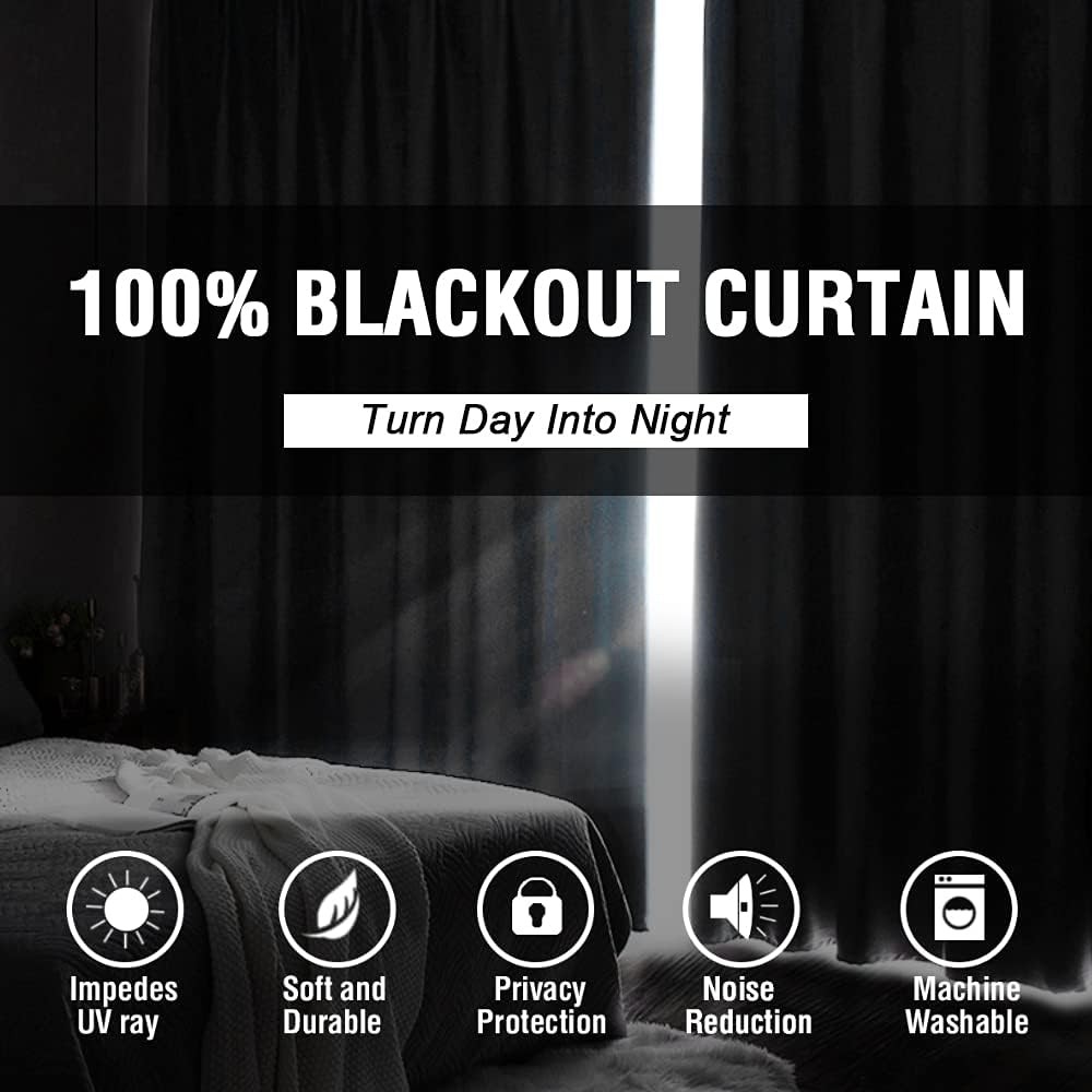 100% Blackout Curtains for Bedroom Thermal Insulated Blackout Curtains 54 Inch L