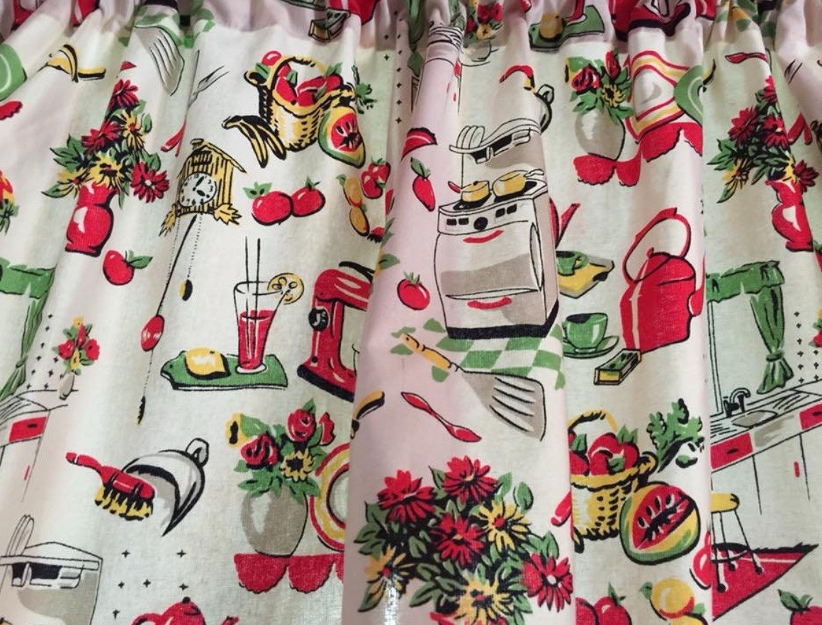 Fifties Kitchen Valance Vintage Home Decor 42″W x 14″L Gift For Housewarming