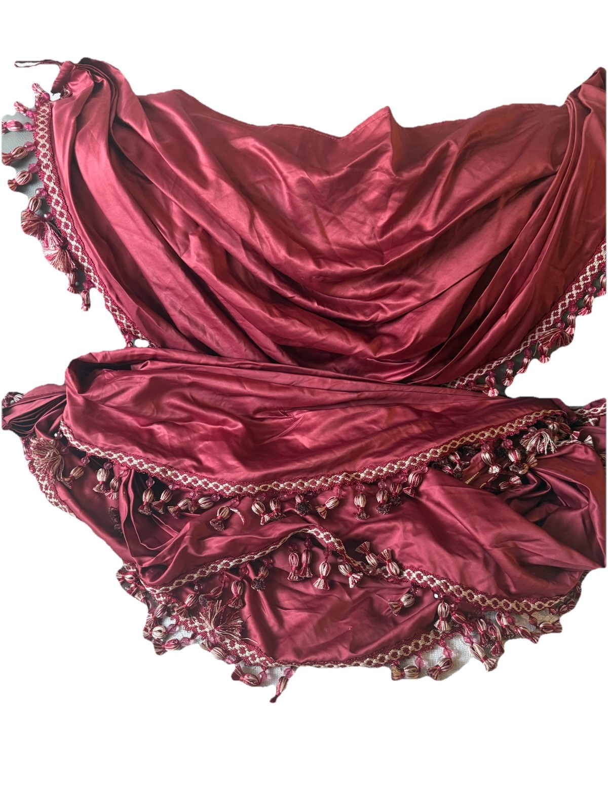 Vintage Waterfall Valance Brick Red Beaded Silk TASSEL 17Lx28W* set of 4 pices