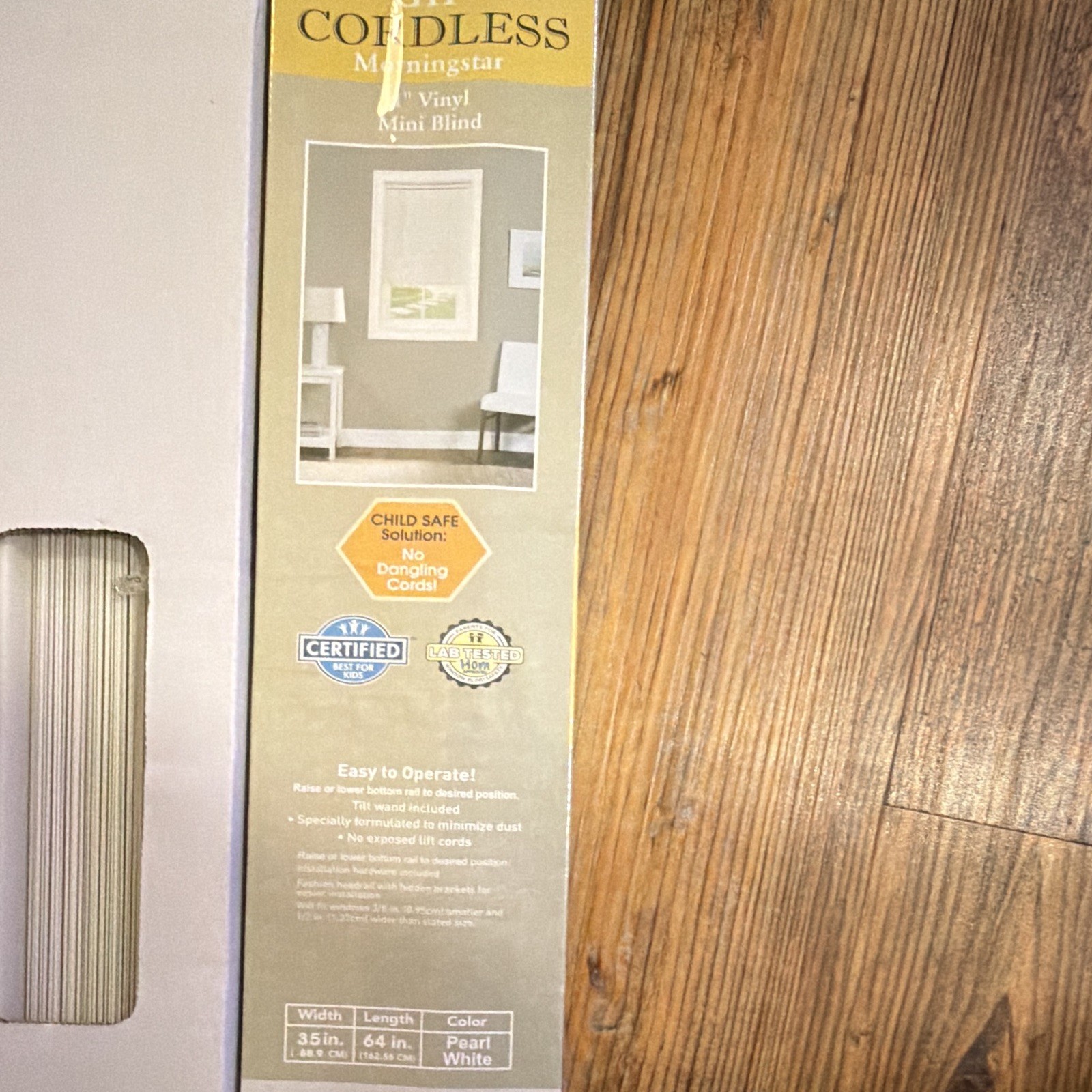 4 count Mainstays Cordless 1in Vinyl Mini Blinds White 35×64 Light Filter