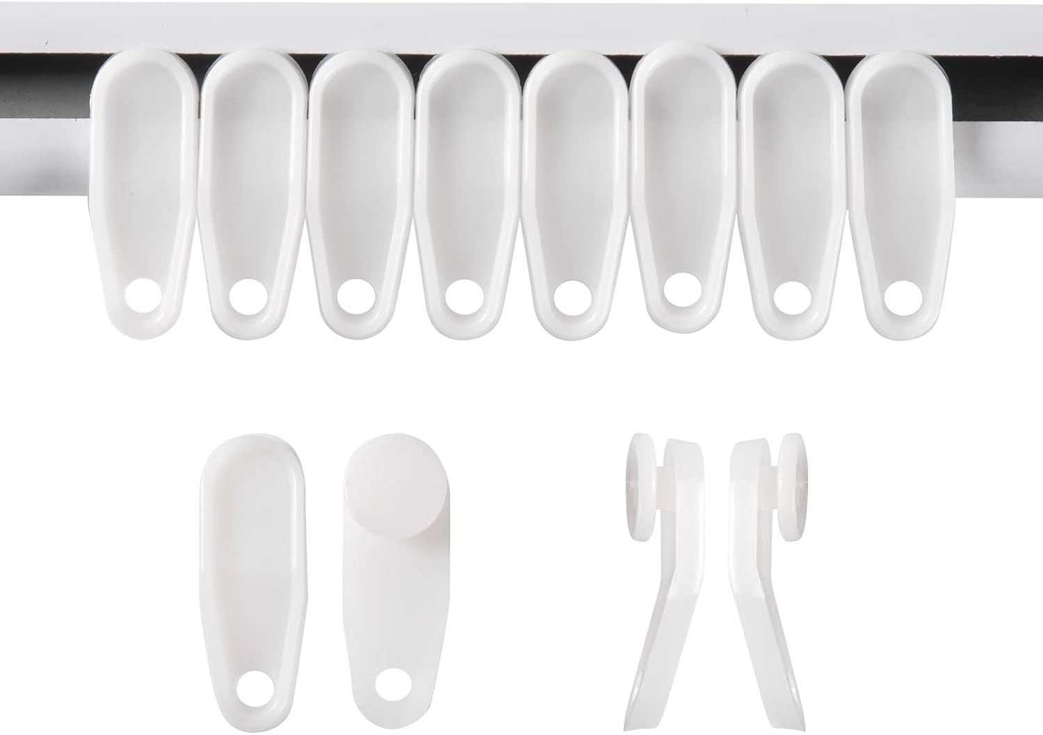 White Traverse Rod Slides Curtain Track Glider Hooks for 100PACK, Style 1