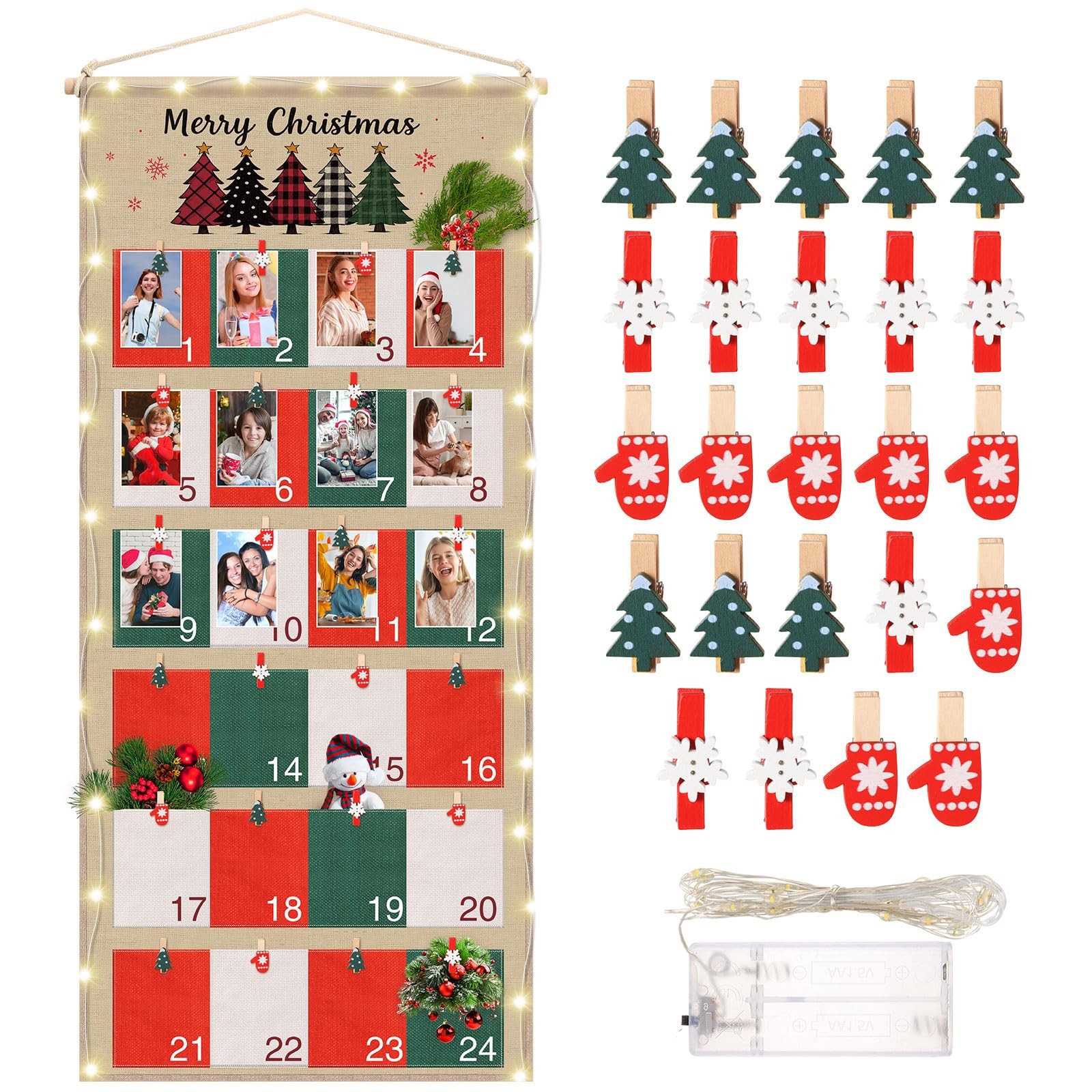 Fabric Christmas Advent Countdown Calendar With Pockets Classic Decor 1 PCS