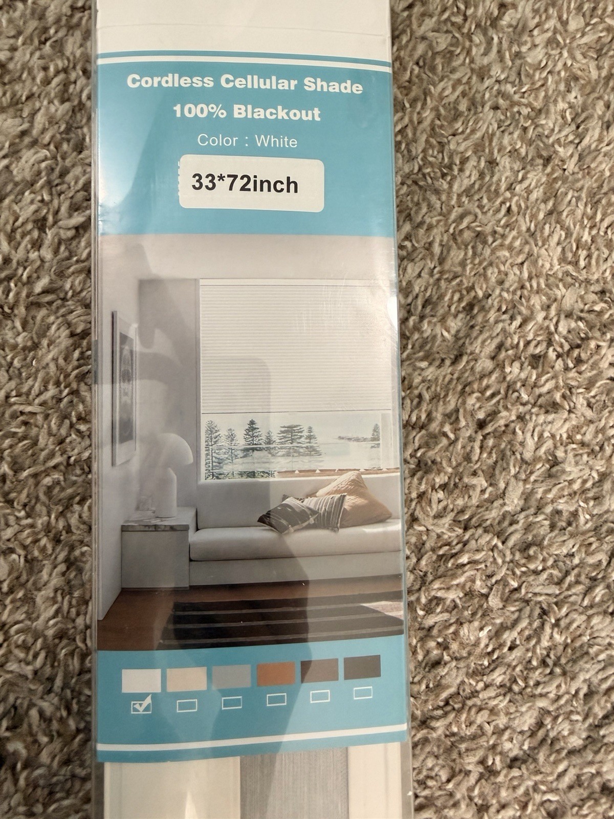 White Cordless Cellular Blinds Blackout Fabric Window Frame Mounted 33 x 72 in