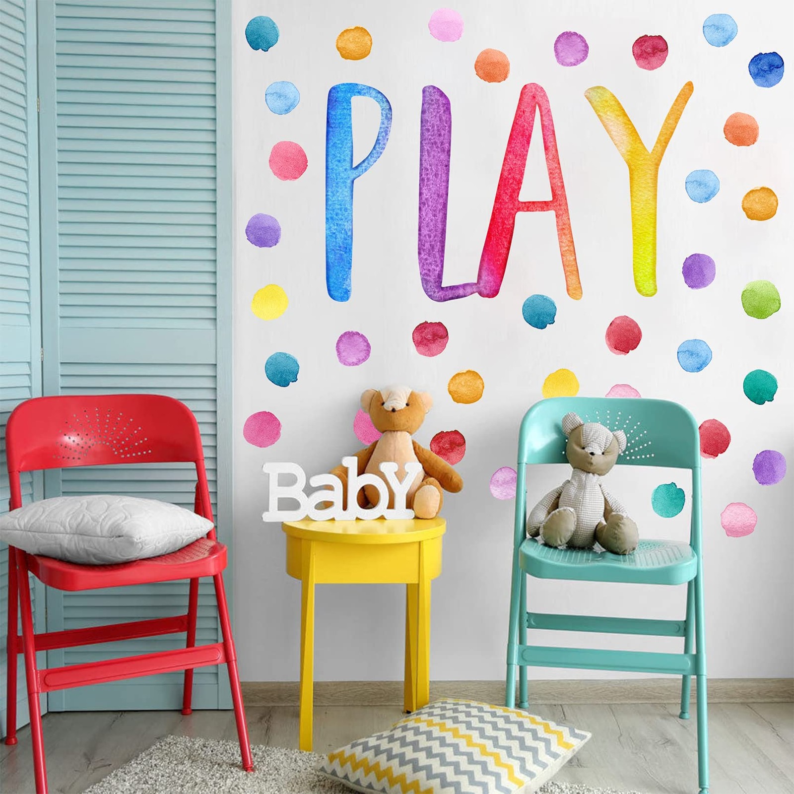 Yovkky Kids Playroom Polka Dots Wall Decals Stickers, Watercolor Play Play1