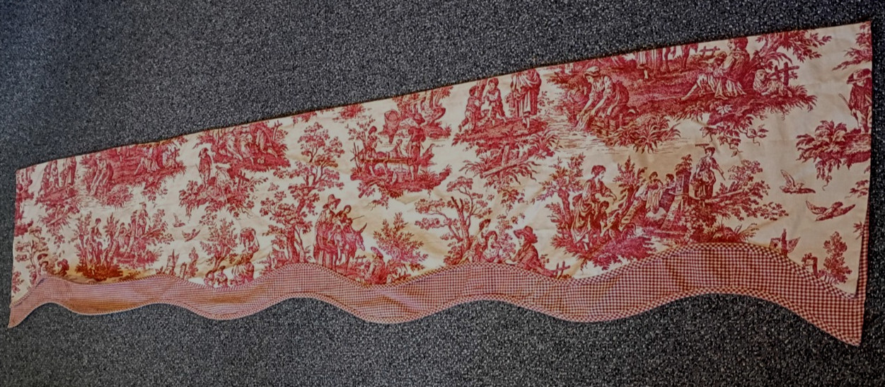 Vtg Waverly Red Toile French Country Life Birds Valance Scalloped 74″ x 17″