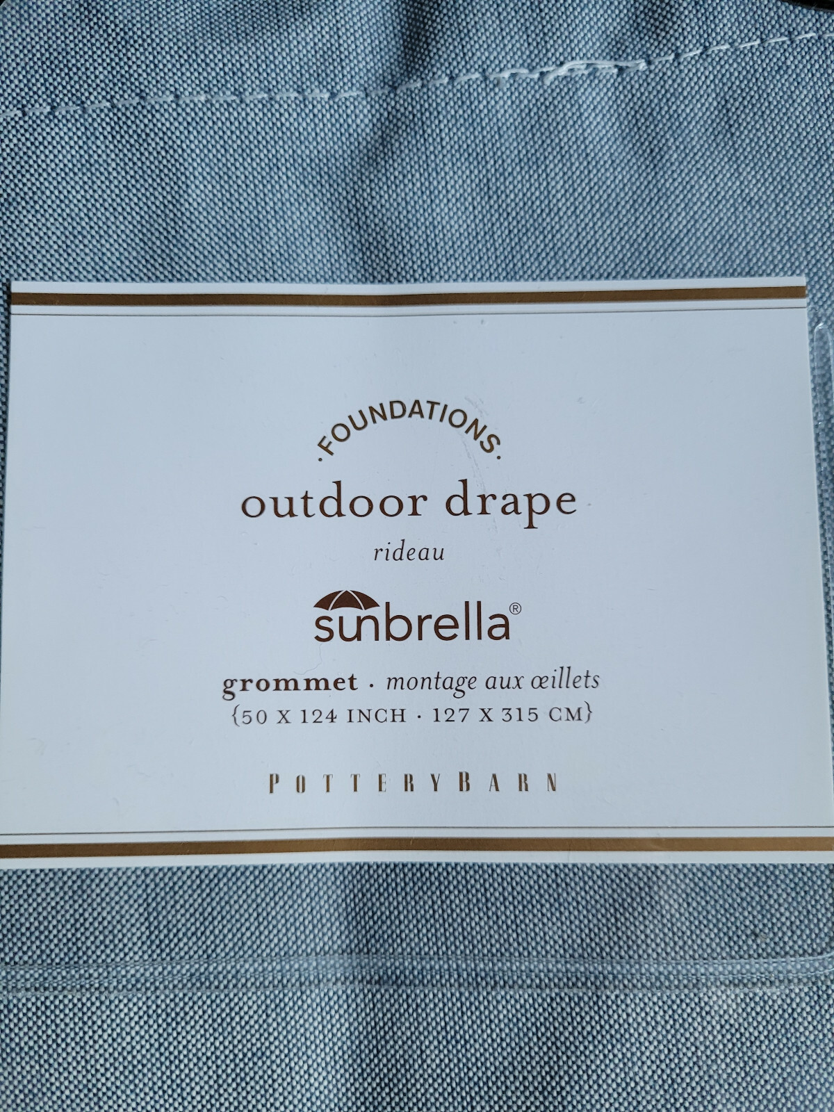 Pottery Barn Sunbrella Solid Outdoor Grommet Curtain 50 x 124″ Meridian Chambray