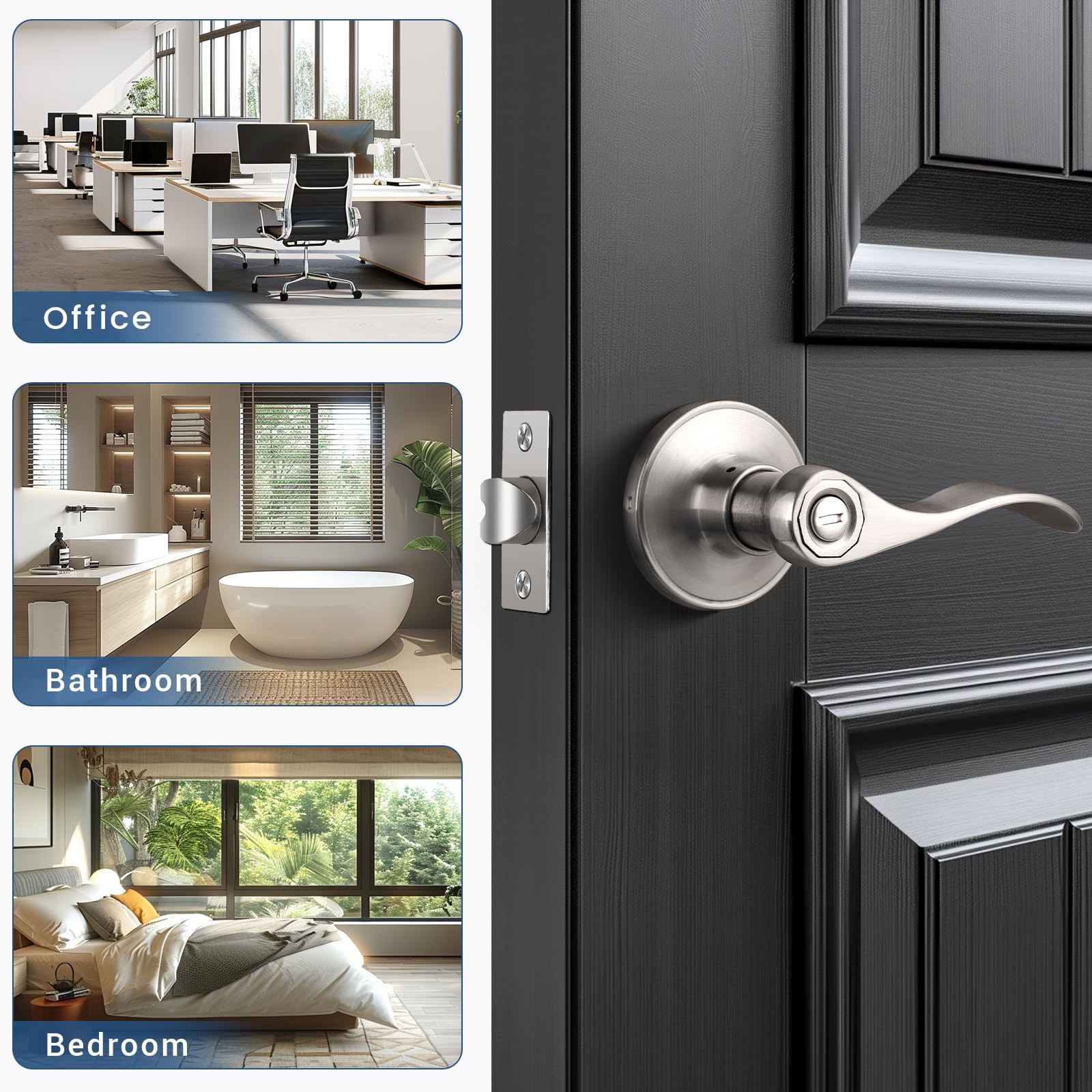 Knobonly 5 Pack Brushed Satin Nickel Door Lever Privacy Door Handles Zinc Alloy