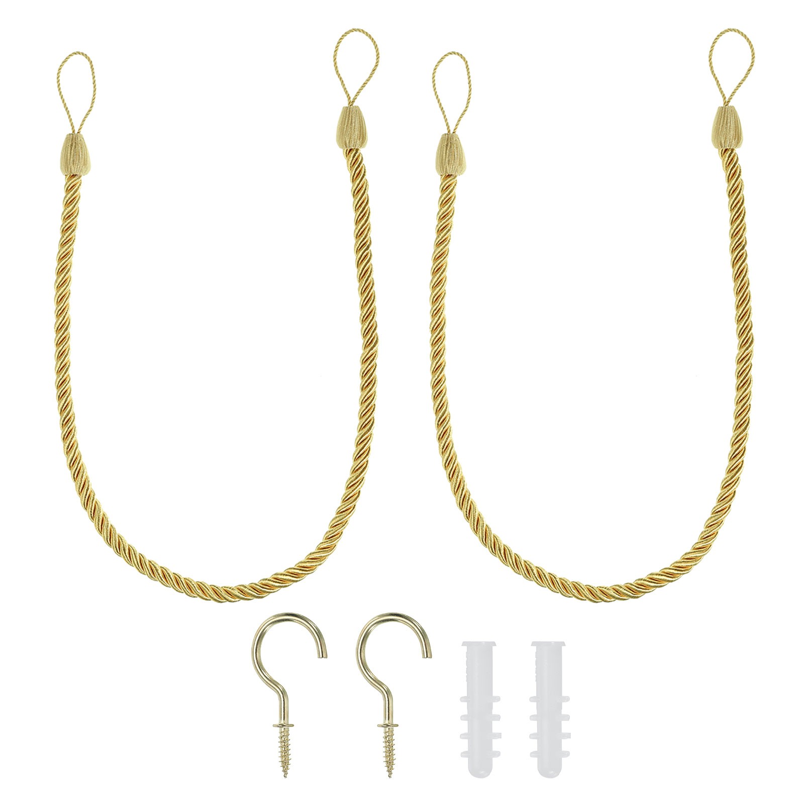 2pcs Curtain Tiebacks Ropes with Hooks Bolts Gold Yellow