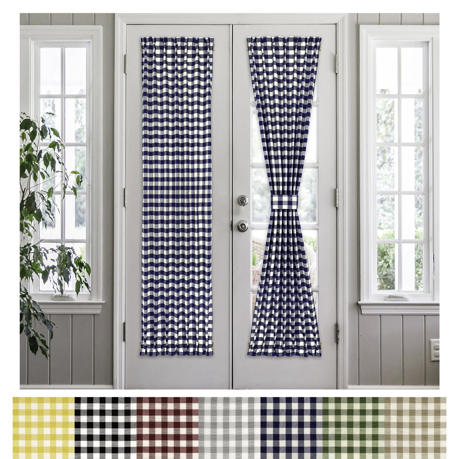 PowerSellerUSA French Door Curtain, Elegant Buffalo Plaid Curtains for Front