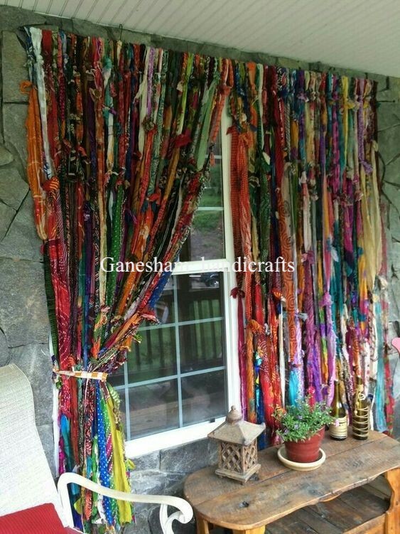 100 Strands, Bohemian gypsy rag Window Bohemian Valance Indian Backdrop curtains