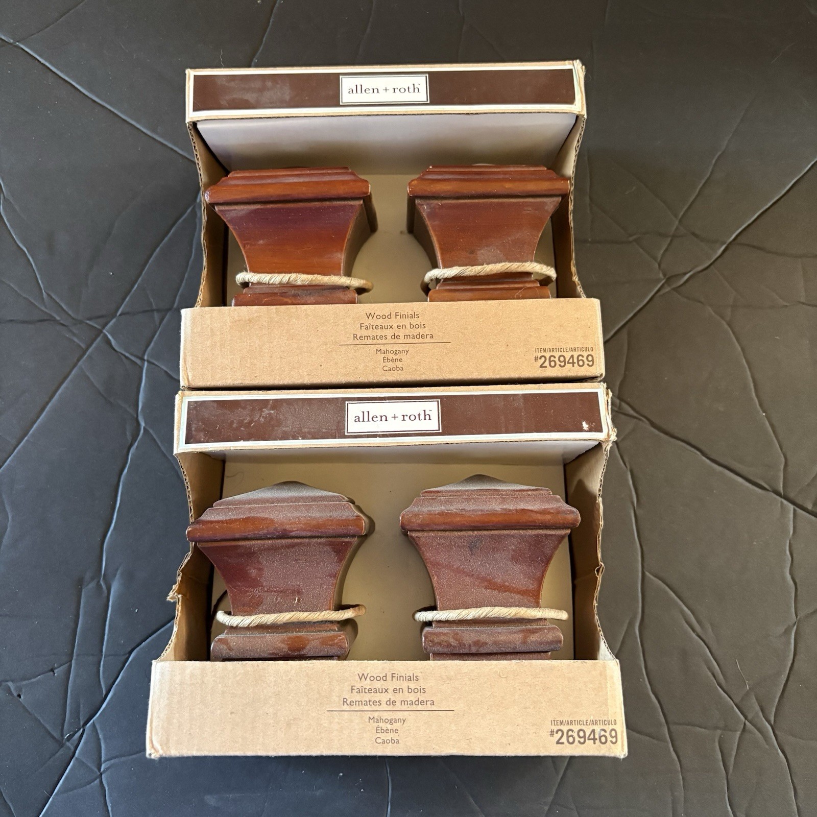 NEW 2 Boxes Allen + Roth Mahogany Wood Finials Fits 1 3/8th – 1 3/4″ Diameter