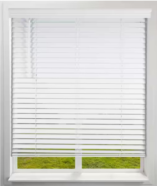 White Cordless Faux Wood Blinds with 2 in. Slats 45″ x 71″