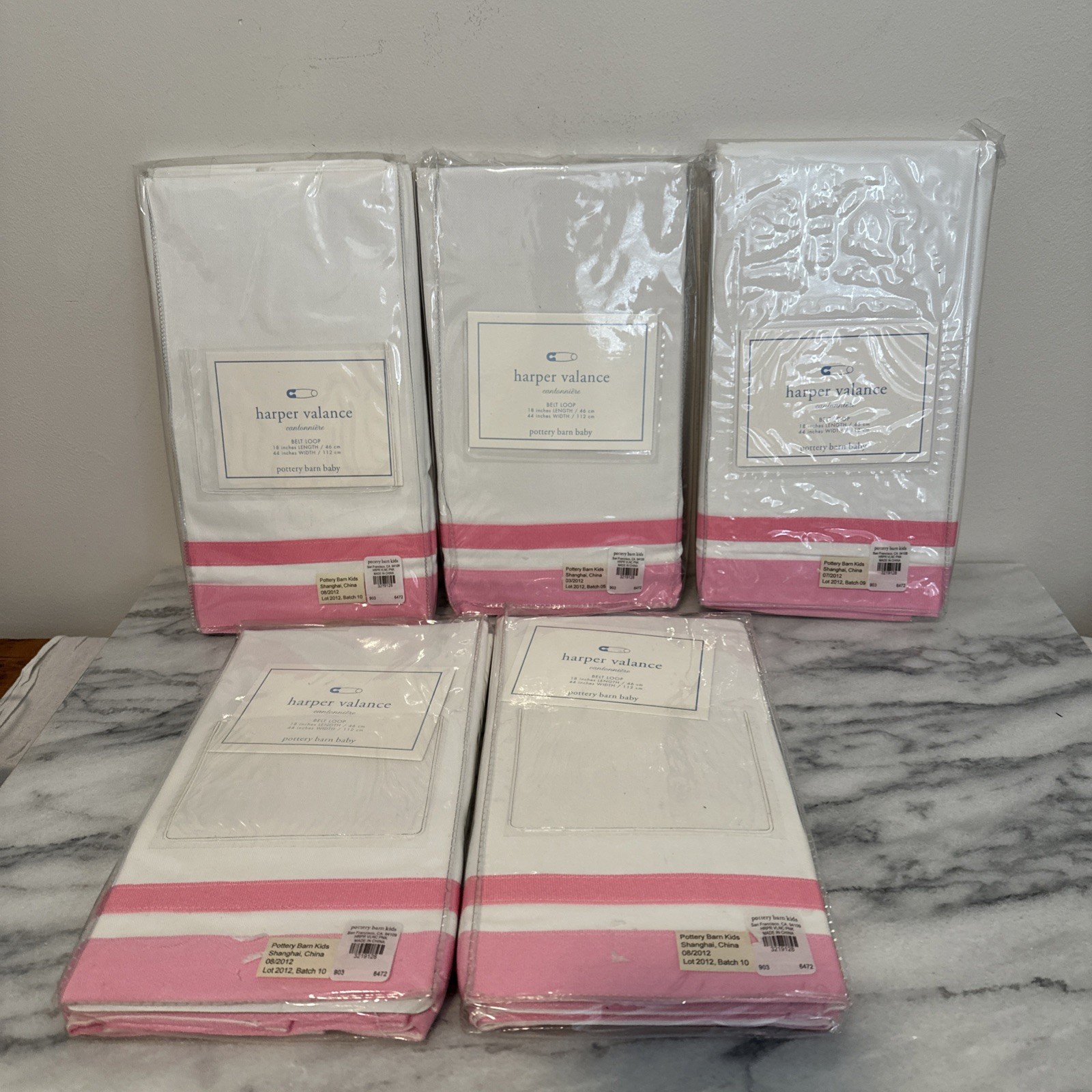 Pottery Barn Kids Harper Pink Stripe Window Valance 44 x 18” set of 5 NEW NIP