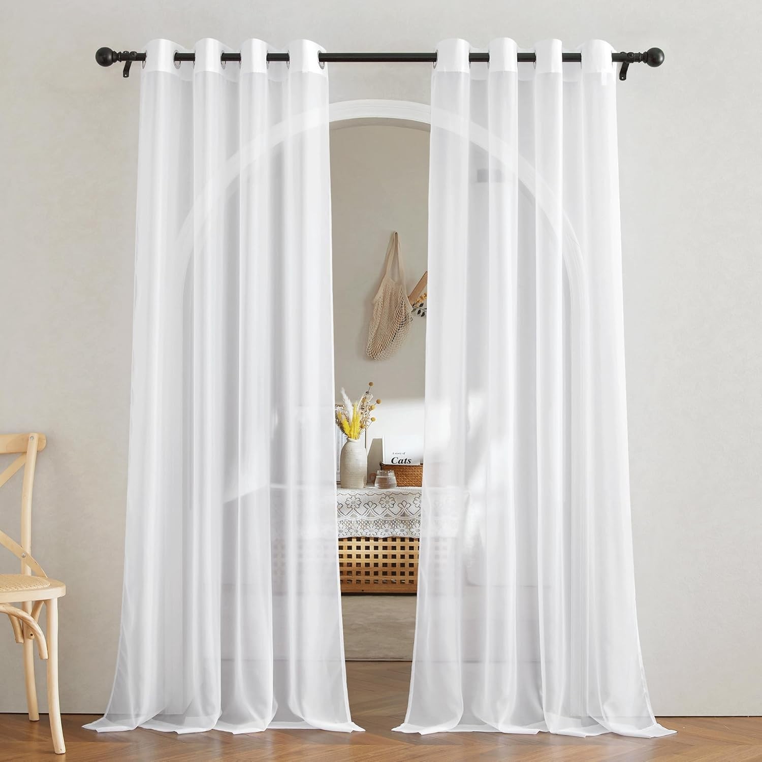 White Sheer Curtains 54×84 Inches Grommet Light Filtering Window Treatments