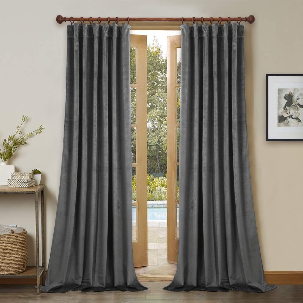 StangH Grey Velvet Curtains 96 inches – Thick Plush Velvet Blackout Drapes, Back