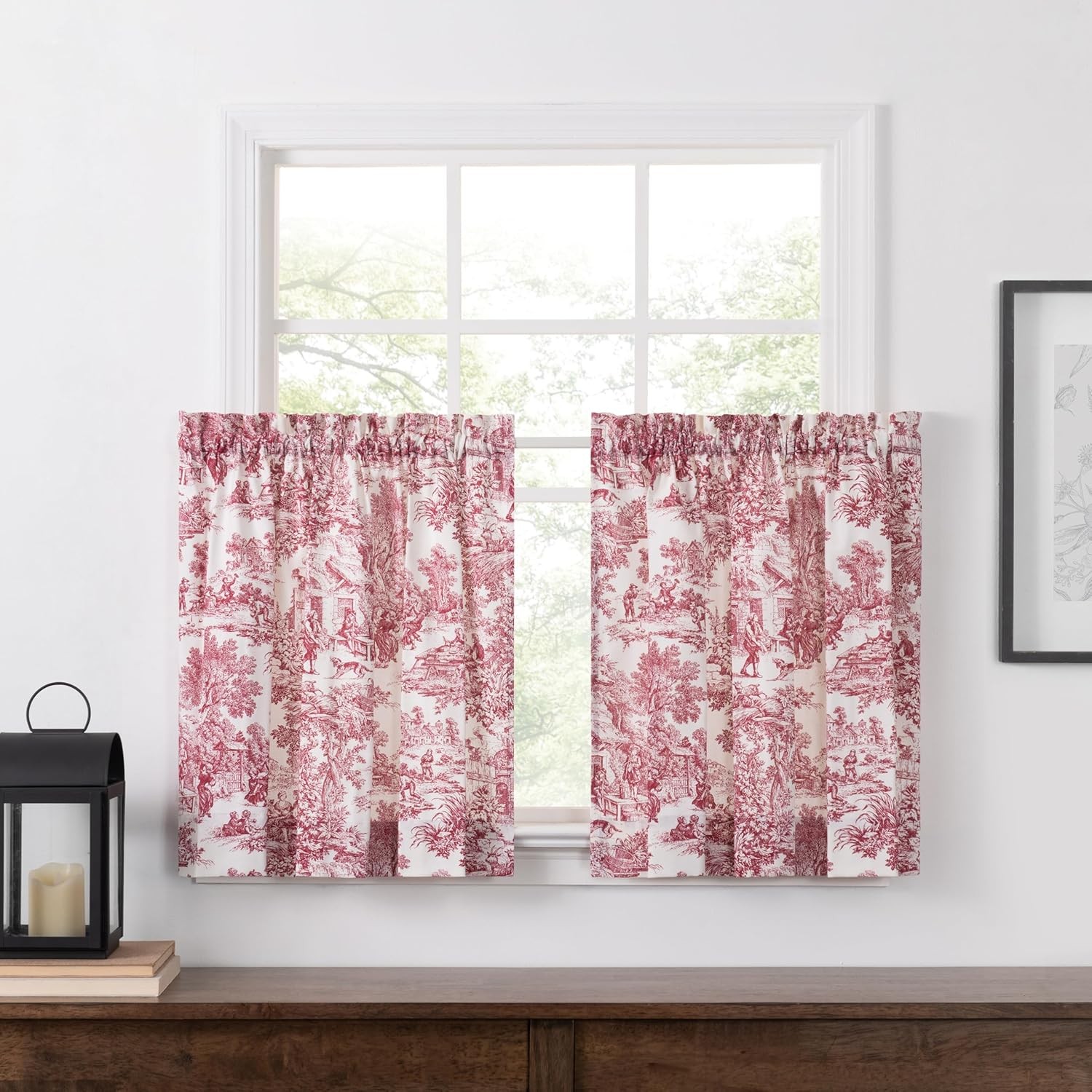 Victoria Park Toile 68-Inch-by-54 Inch Tailored Panel Pair W/ Tiebacks Red