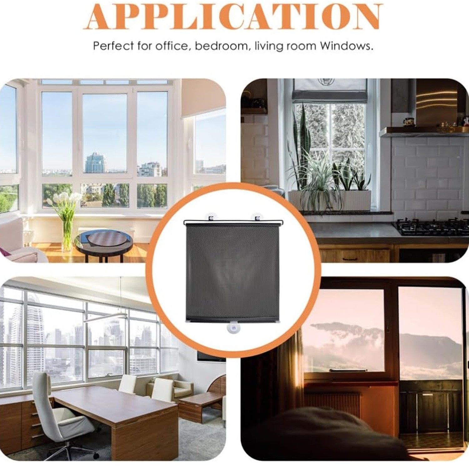 Window Shade with Suction Cup Sun Curtain for Kitchen Retractable Privacy Screen