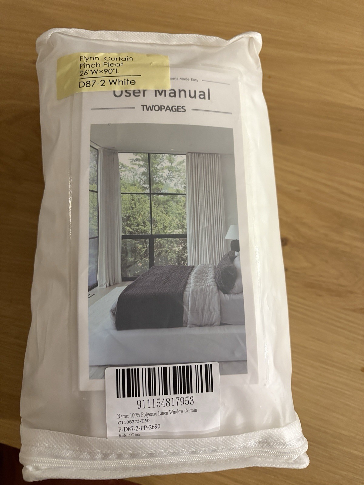 26×90 TwoPages White Linen Blend Pinch Pleated Curtains