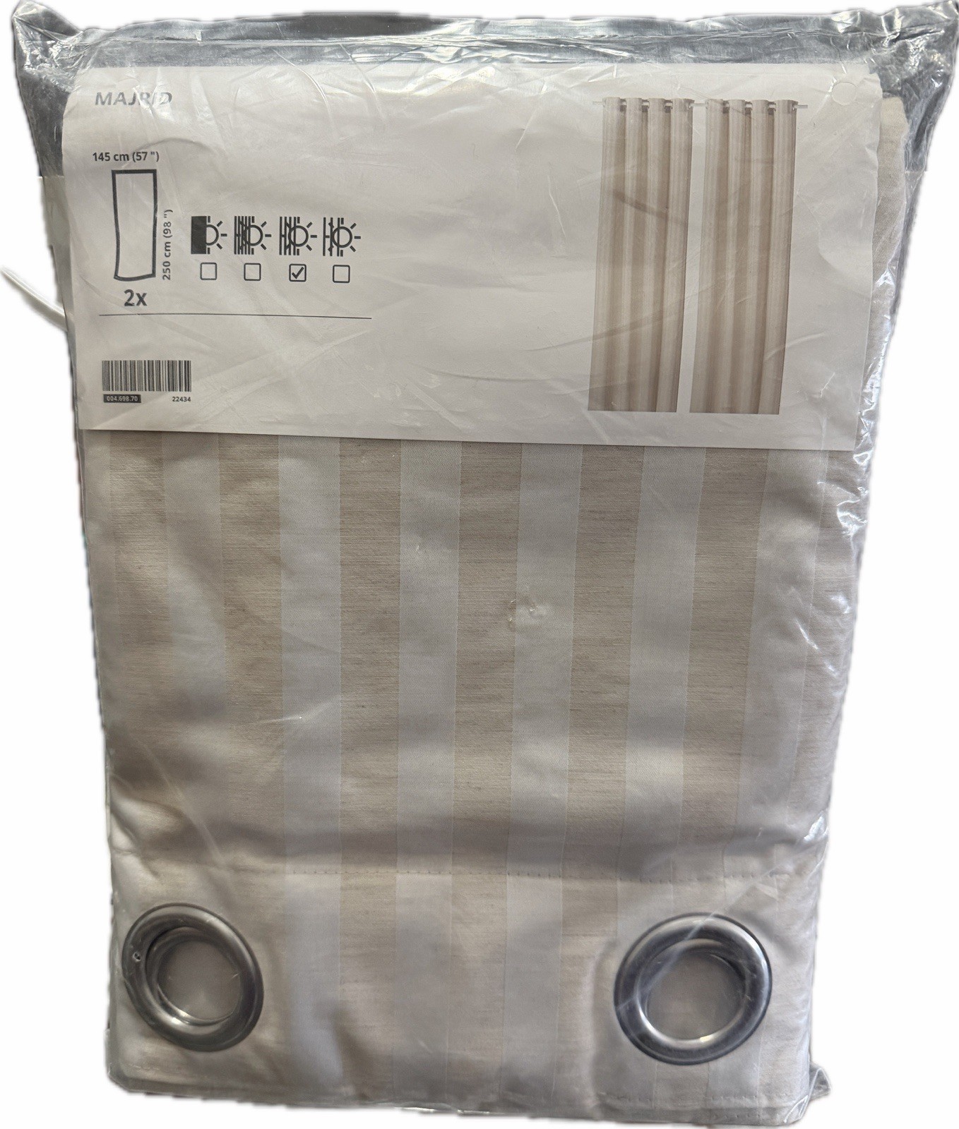 Ikea Majrid Room Darkening Curtains 57×98 inches 1 Pair Tan Stripes