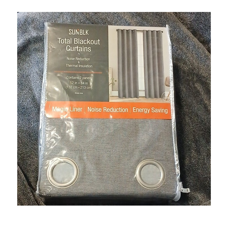 SUN+BLK Total Blackout Curtains Charcoal Gray 52x84in Grommets Noise Reducing